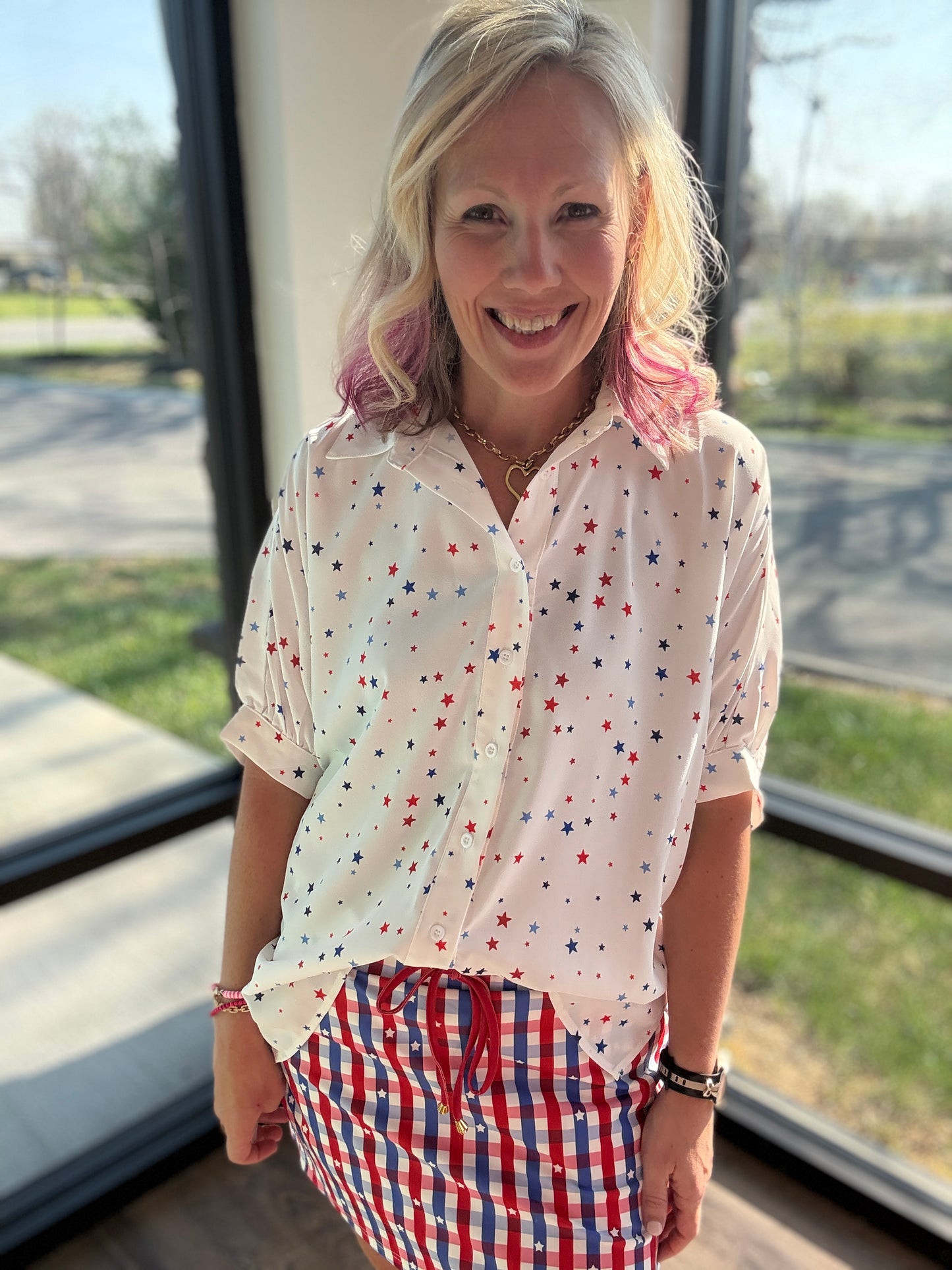 Sutton Button Up Top- Patriotic Stars