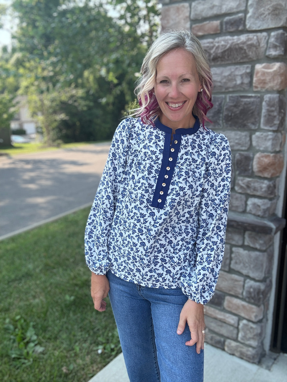 Navy Petals Blouse