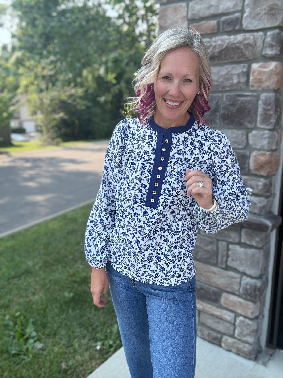 Navy Petals Blouse