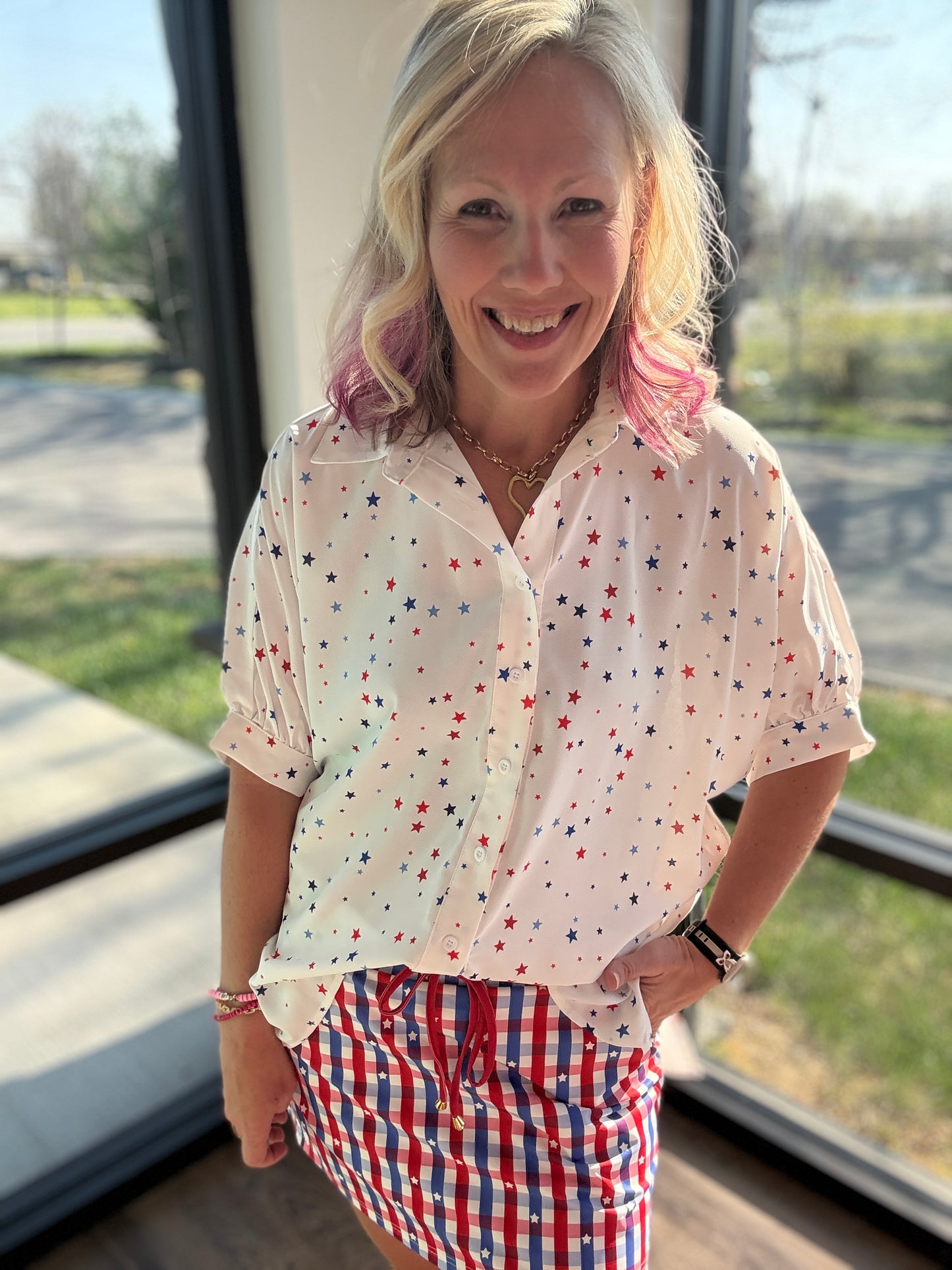 Sutton Button Up Top- Patriotic Stars
