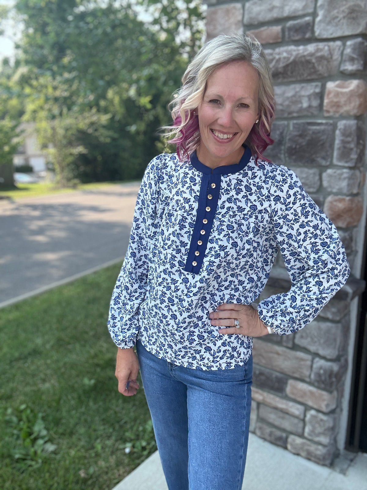 Navy Petals Blouse