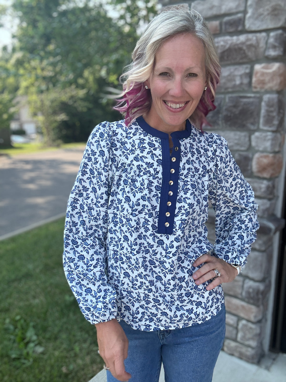 Navy Petals Blouse