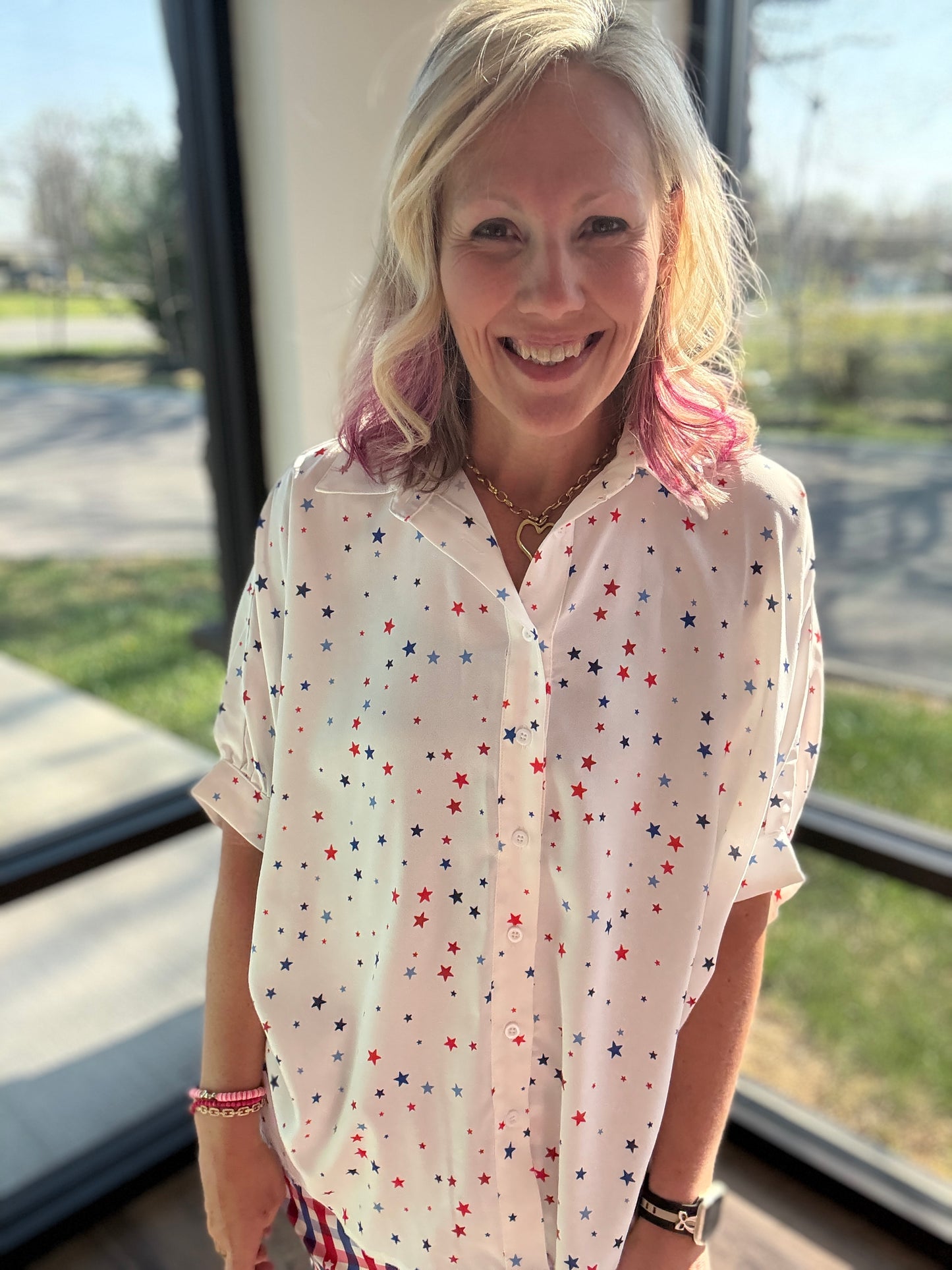 Sutton Button Up Top- Patriotic Stars