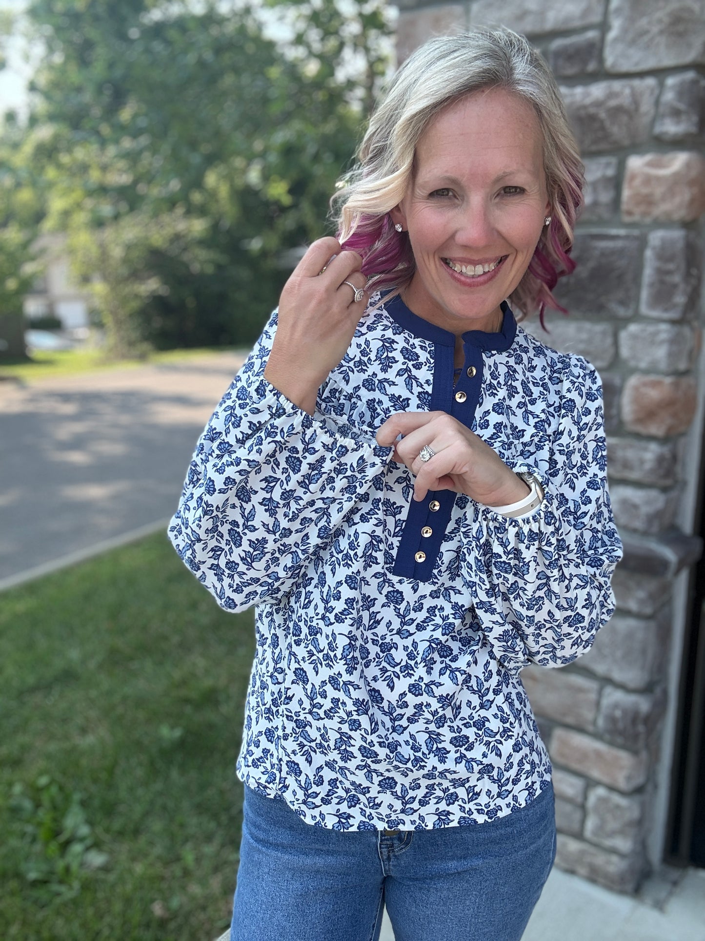 Navy Petals Blouse