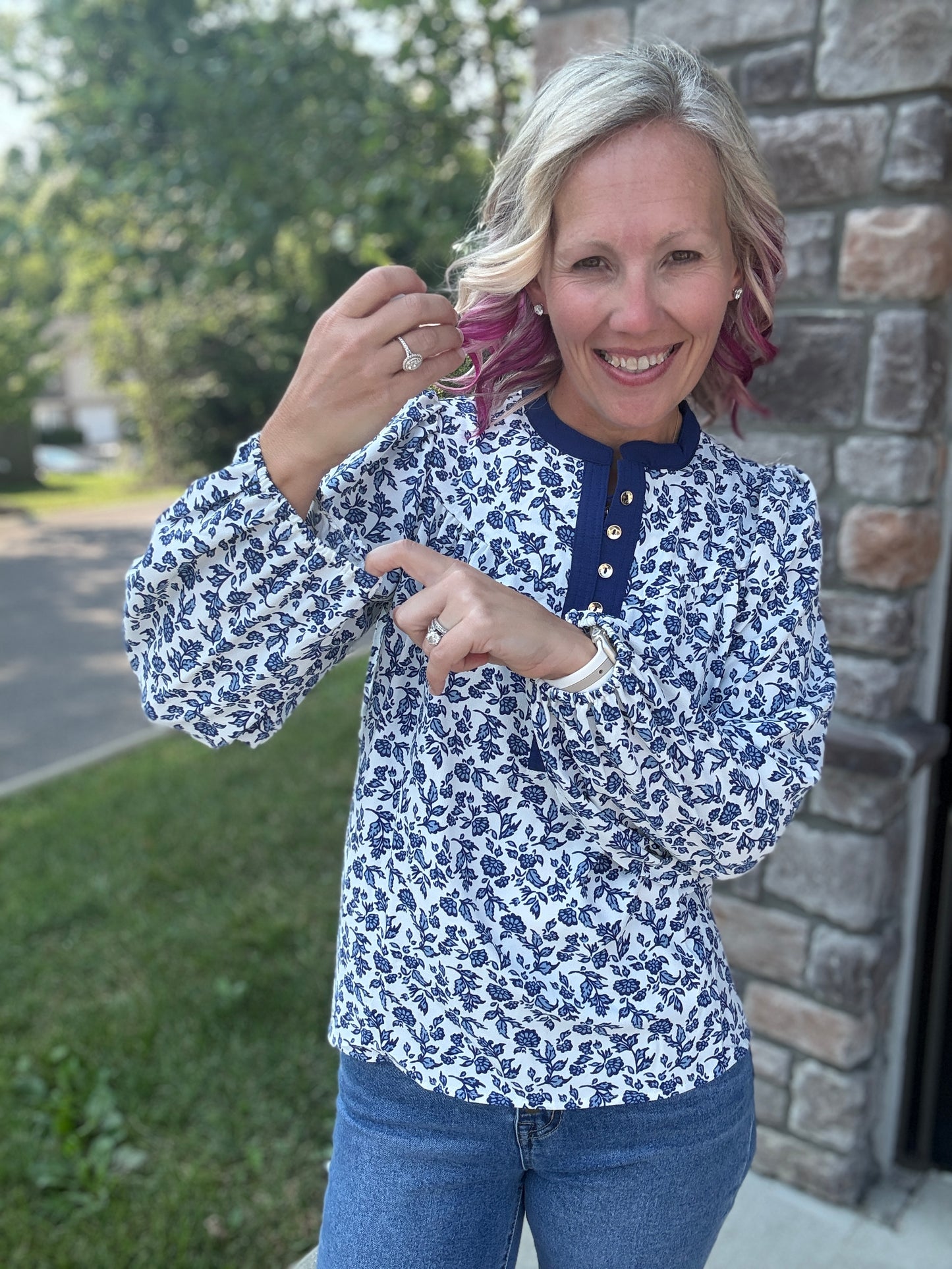 Navy Petals Blouse