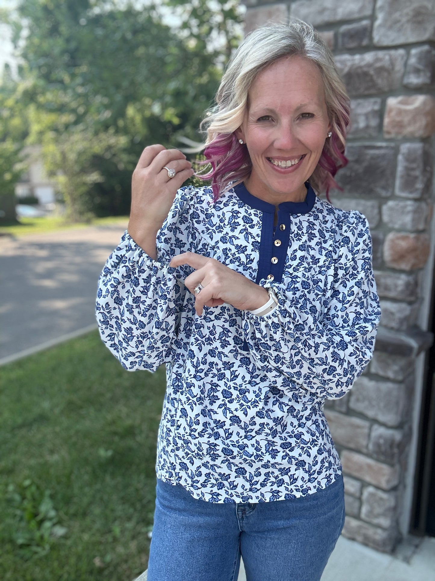 Navy Petals Blouse