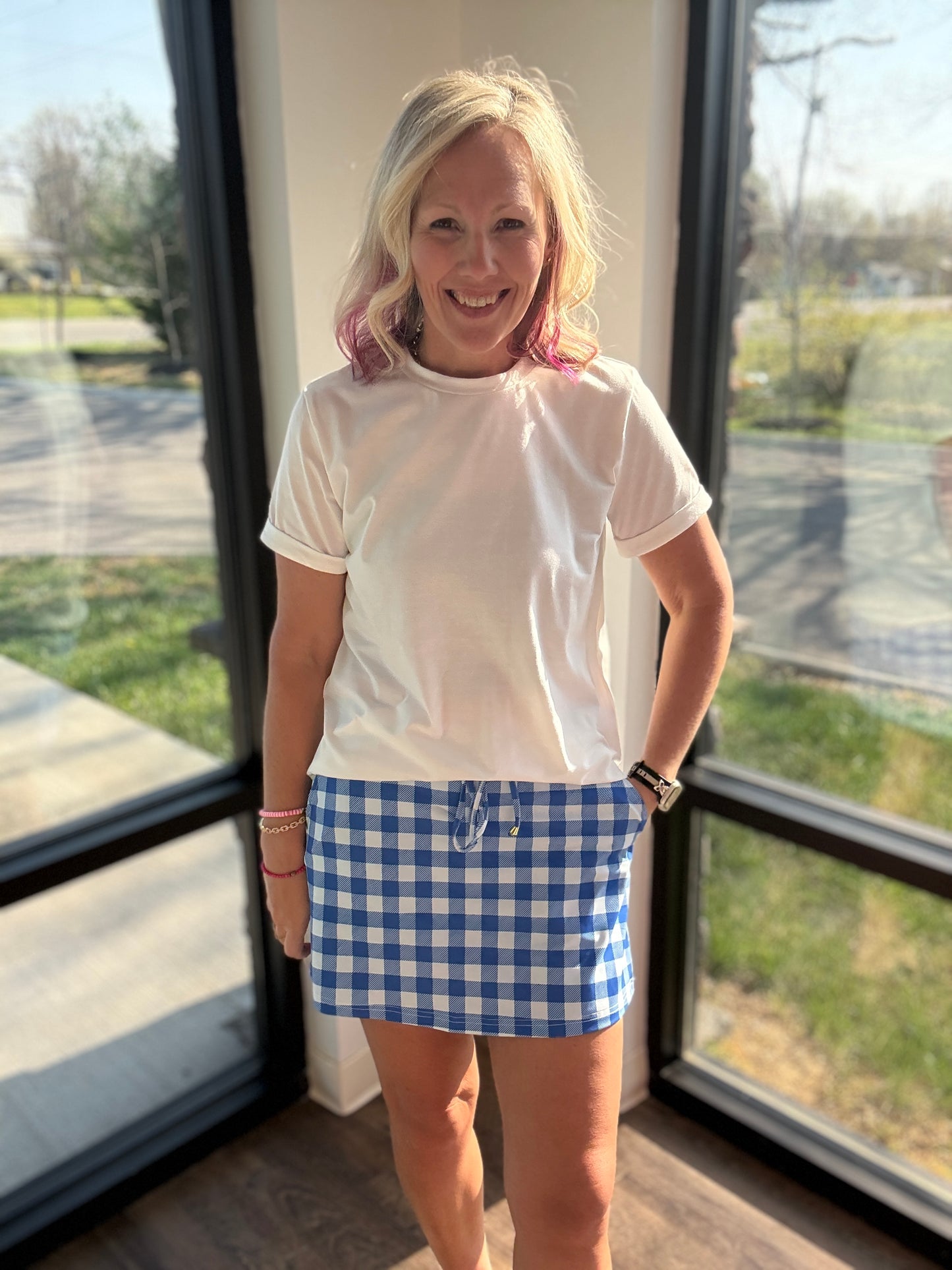 Shades of Blue Gingham Skort