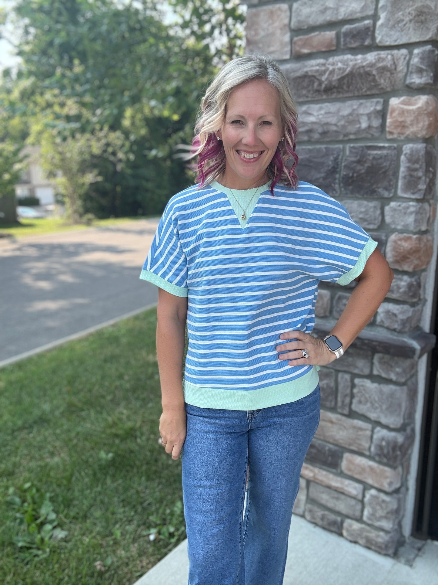 Simply Striped Tee- Blue