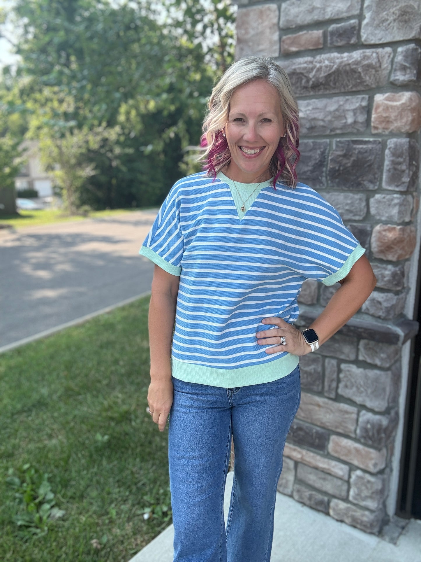 Simply Striped Tee- Blue