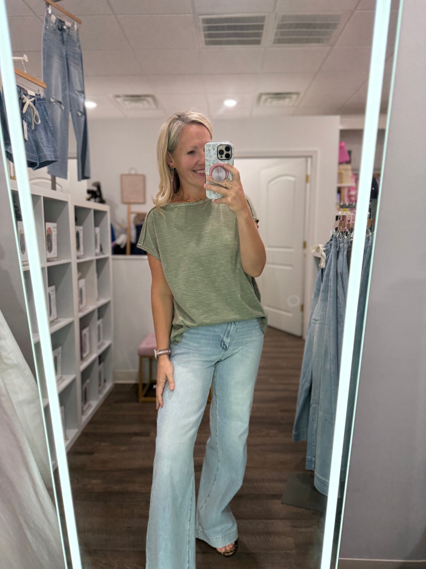 Side Slit Slub Tee- Olive