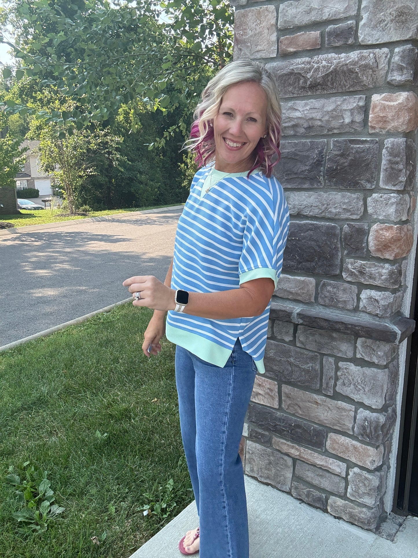 Simply Striped Tee- Blue