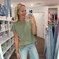 Side Slit Slub Tee- Olive