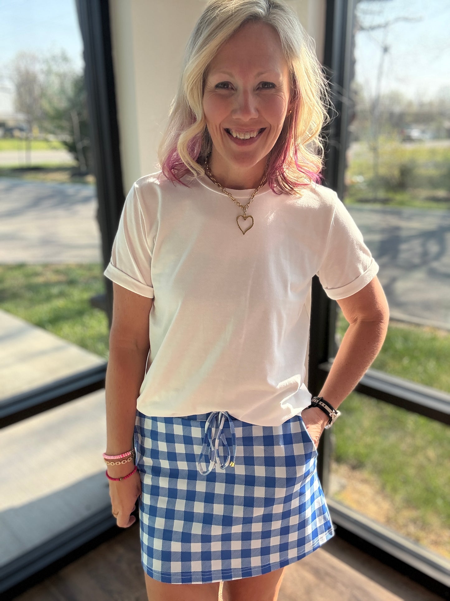 Shades of Blue Gingham Skort
