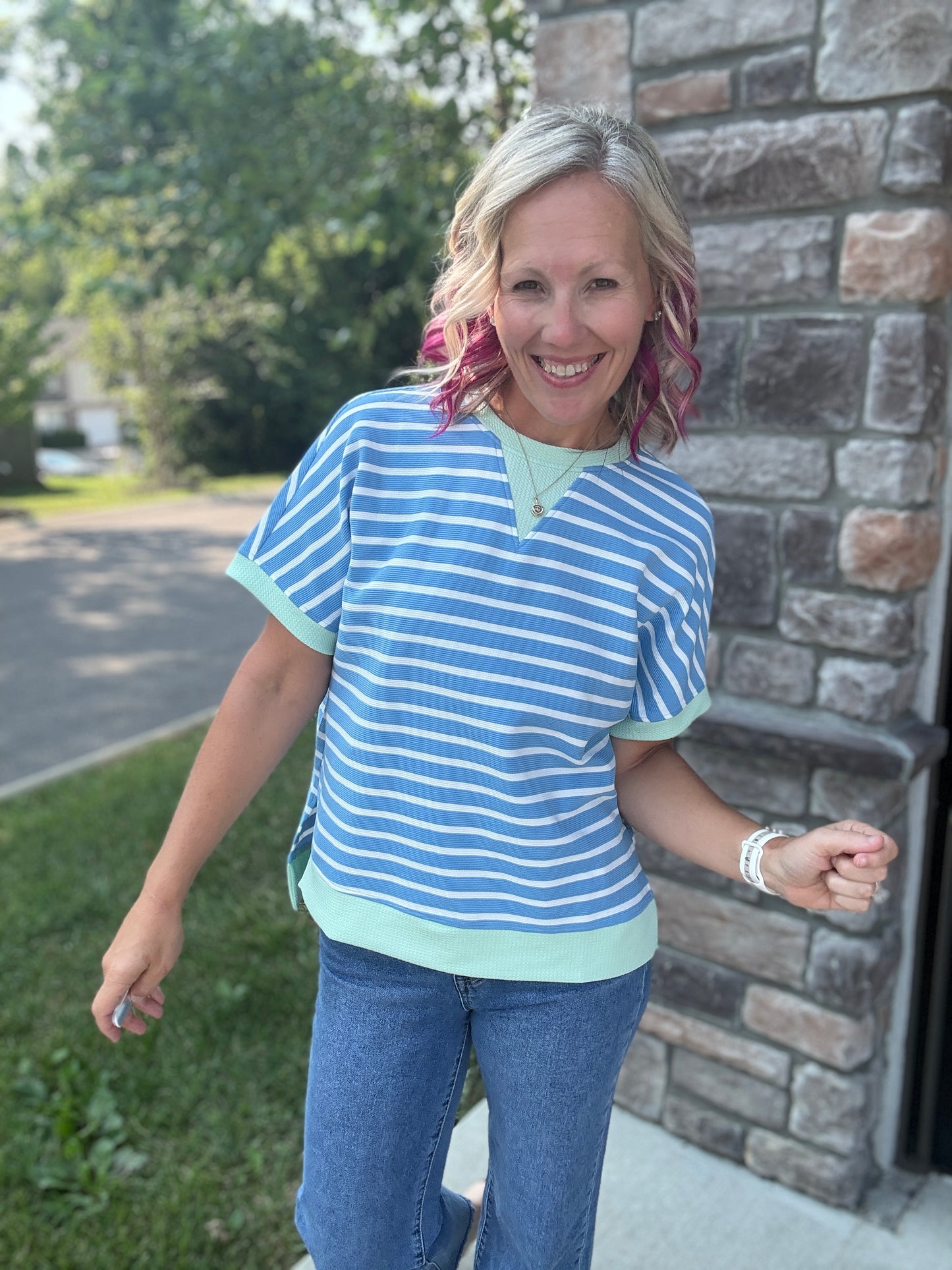 Simply Striped Tee- Blue