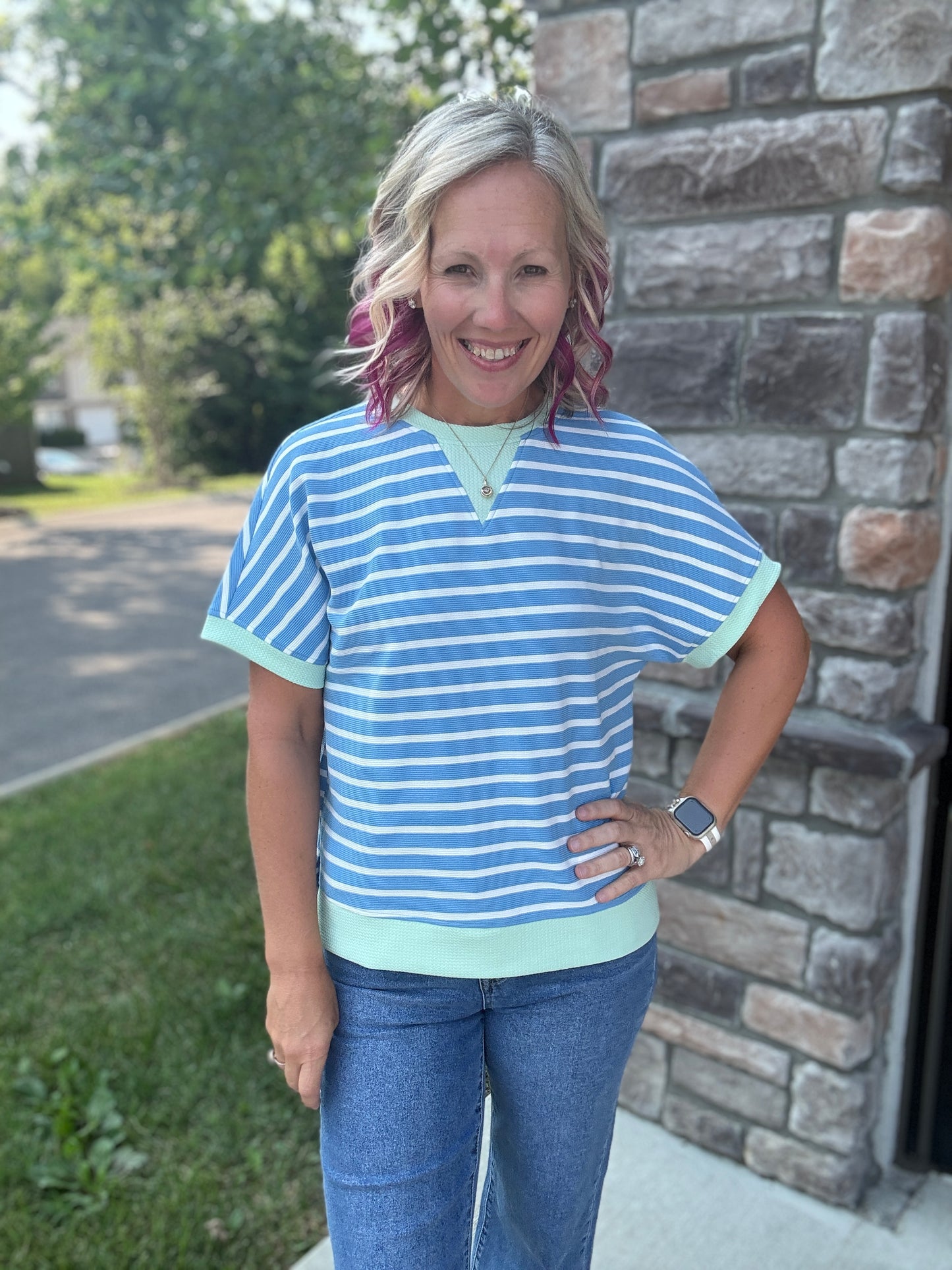 Simply Striped Tee- Blue
