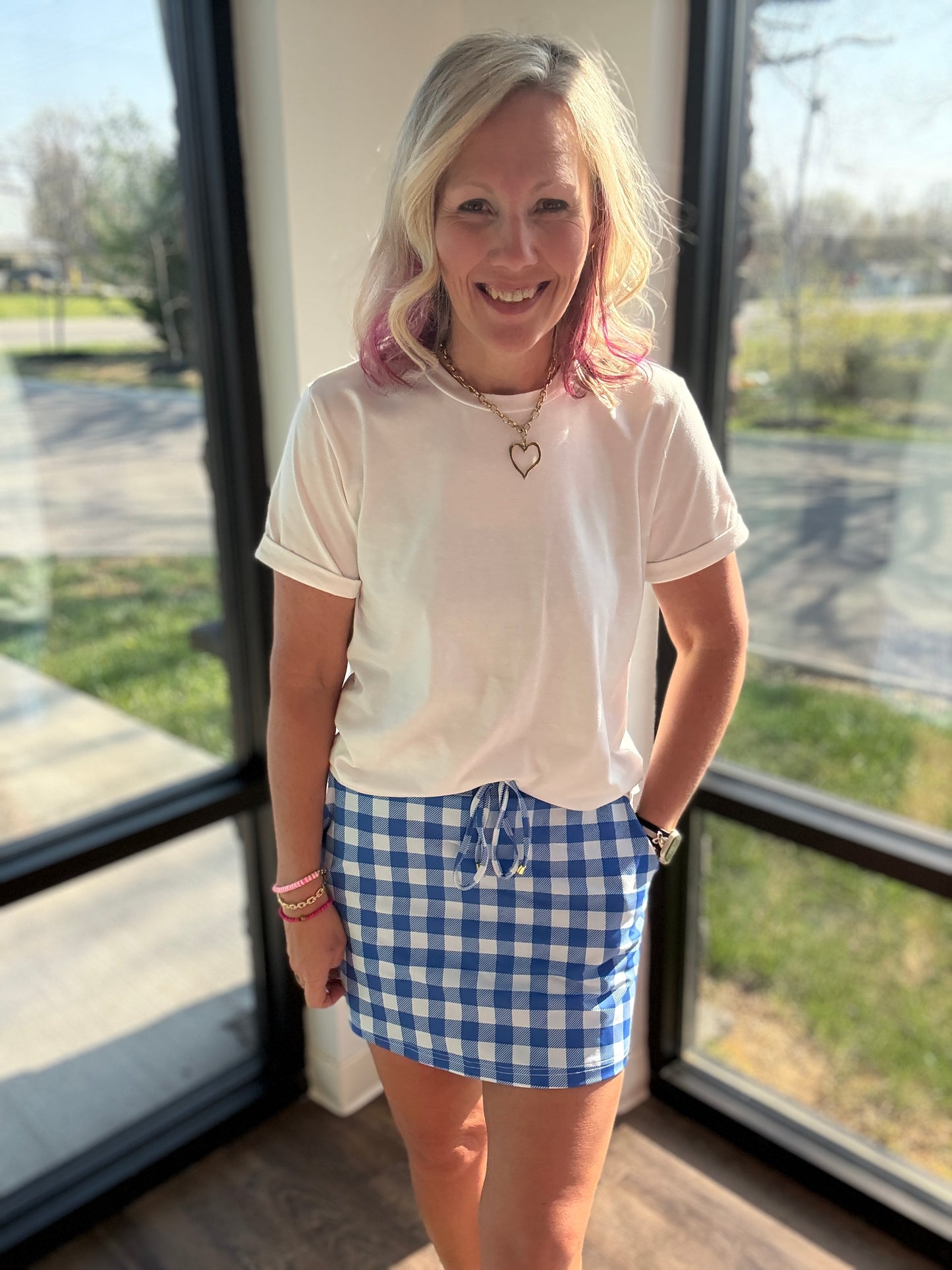 Shades of Blue Gingham Skort