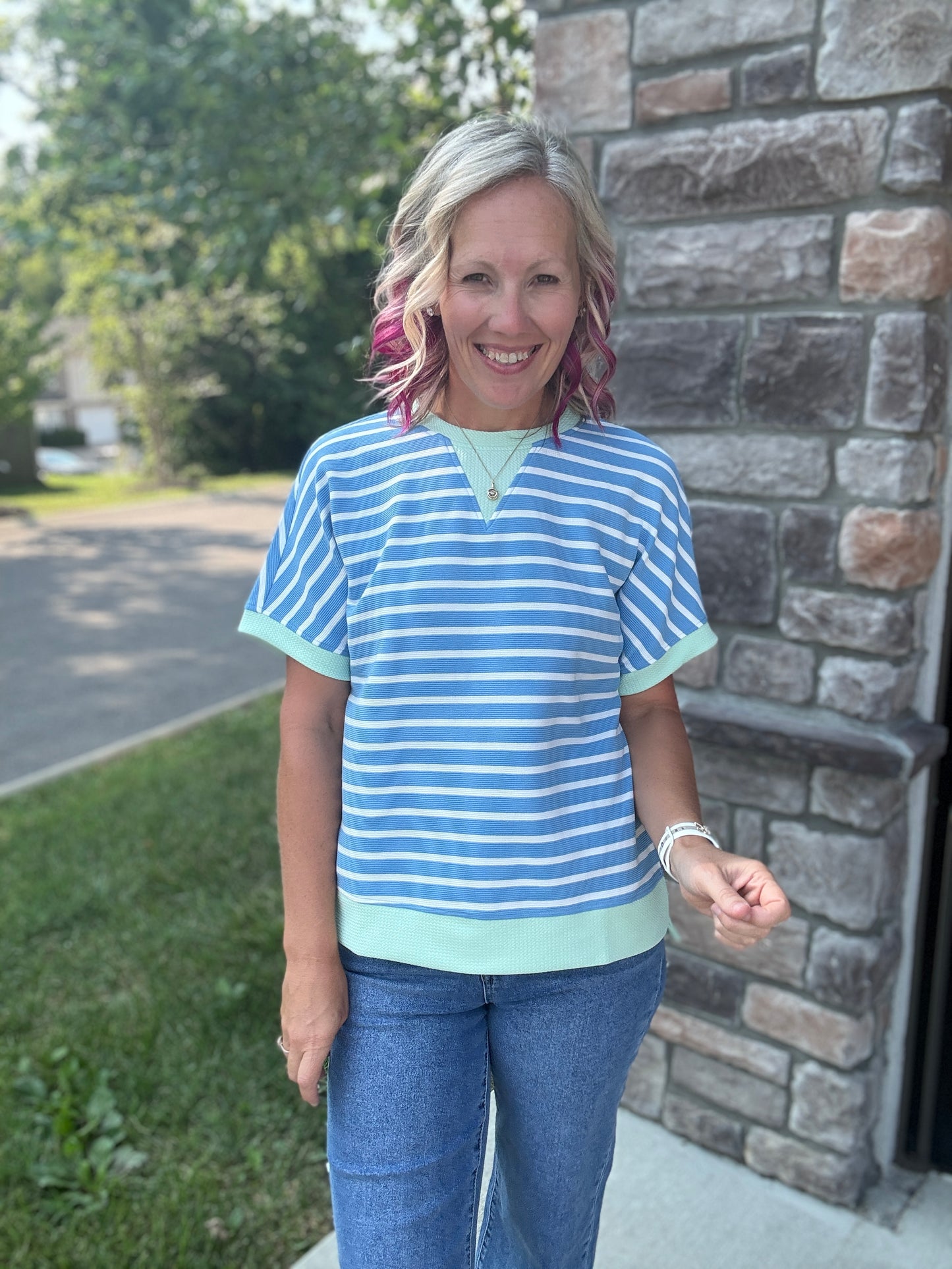 Simply Striped Tee- Blue