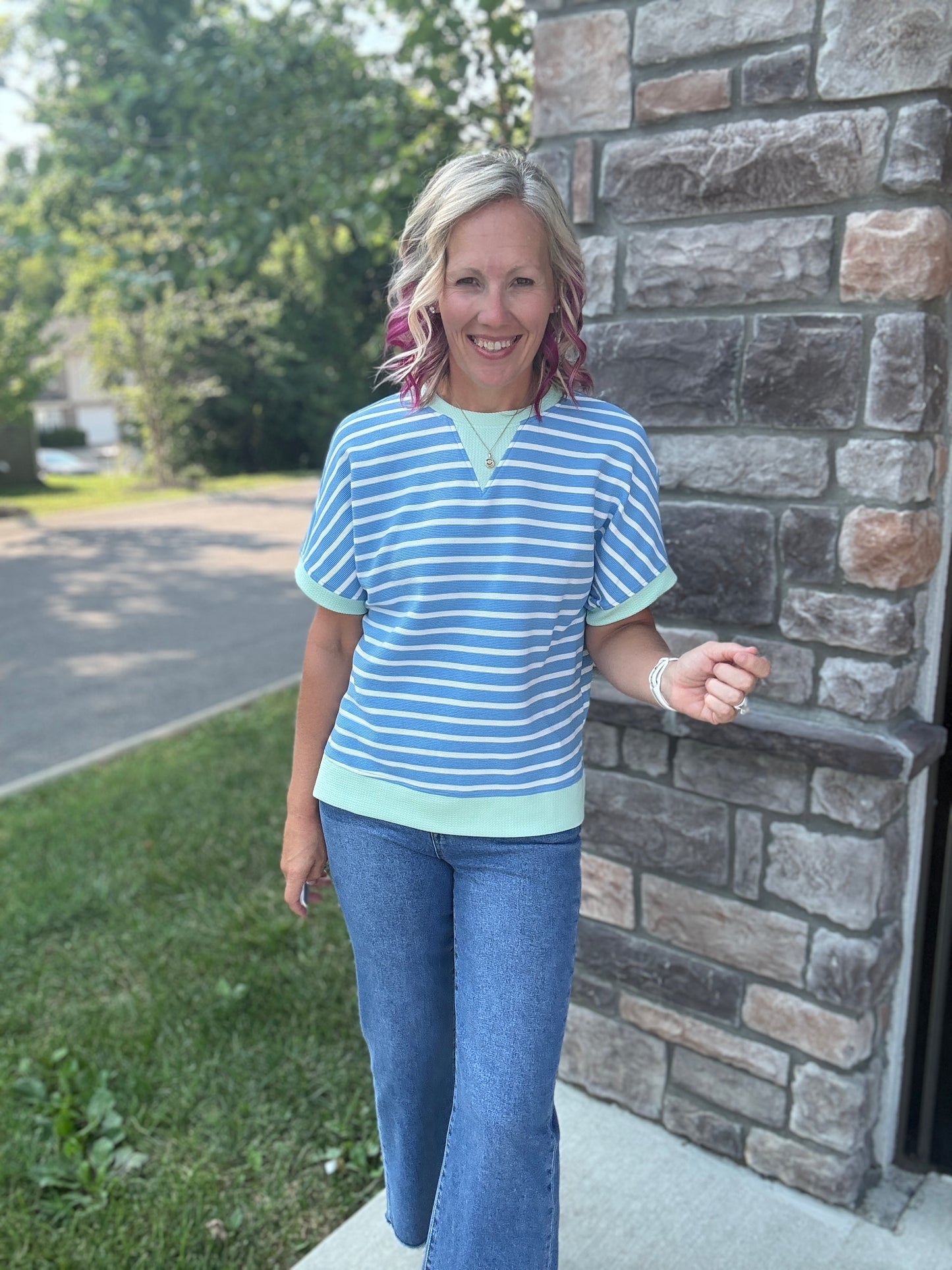 Simply Striped Tee- Blue