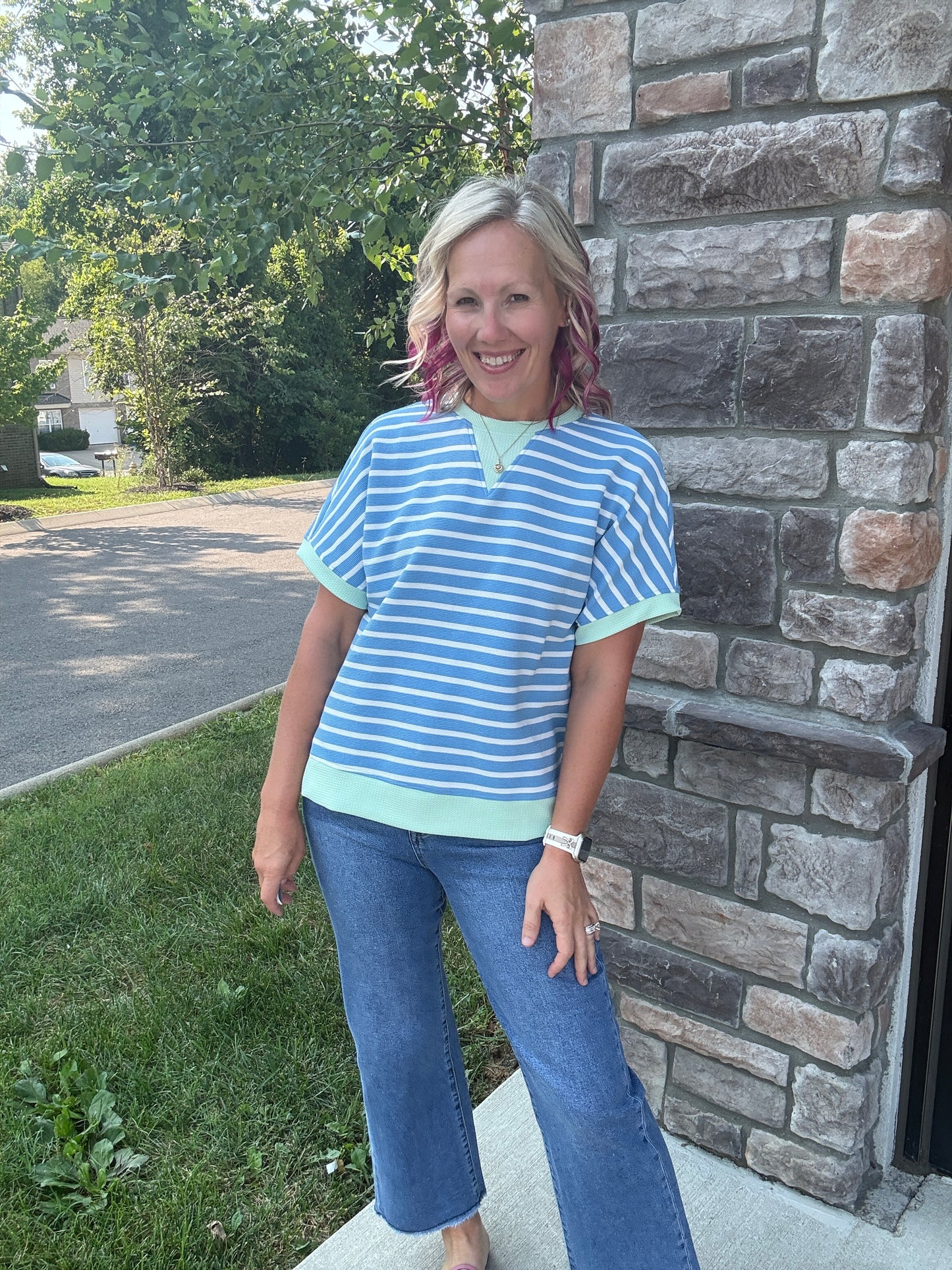 Simply Striped Tee- Blue