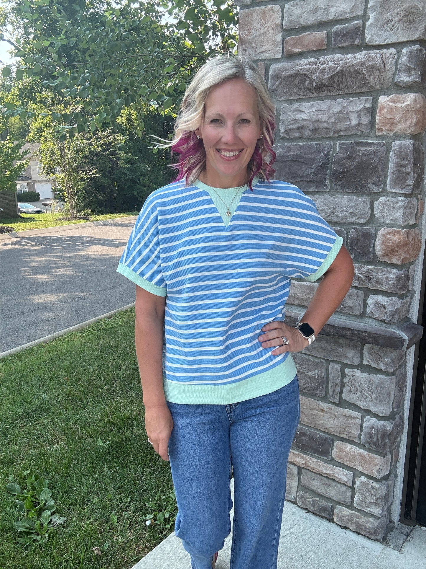 Simply Striped Tee- Blue