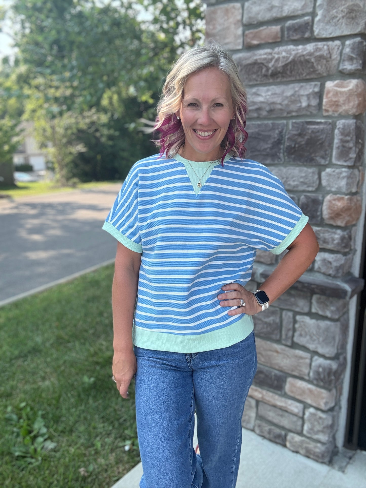 Simply Striped Tee- Blue
