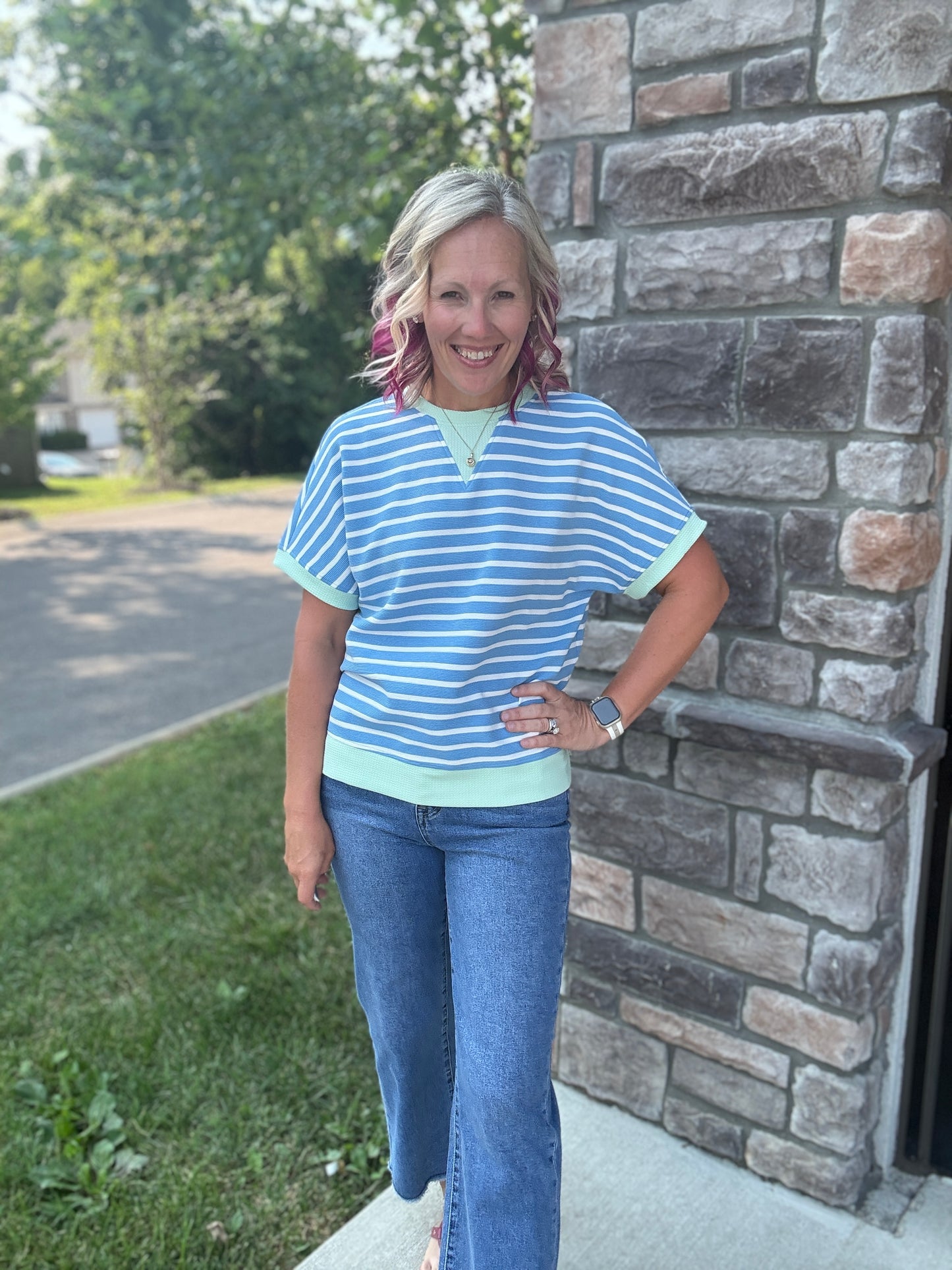 Simply Striped Tee- Blue