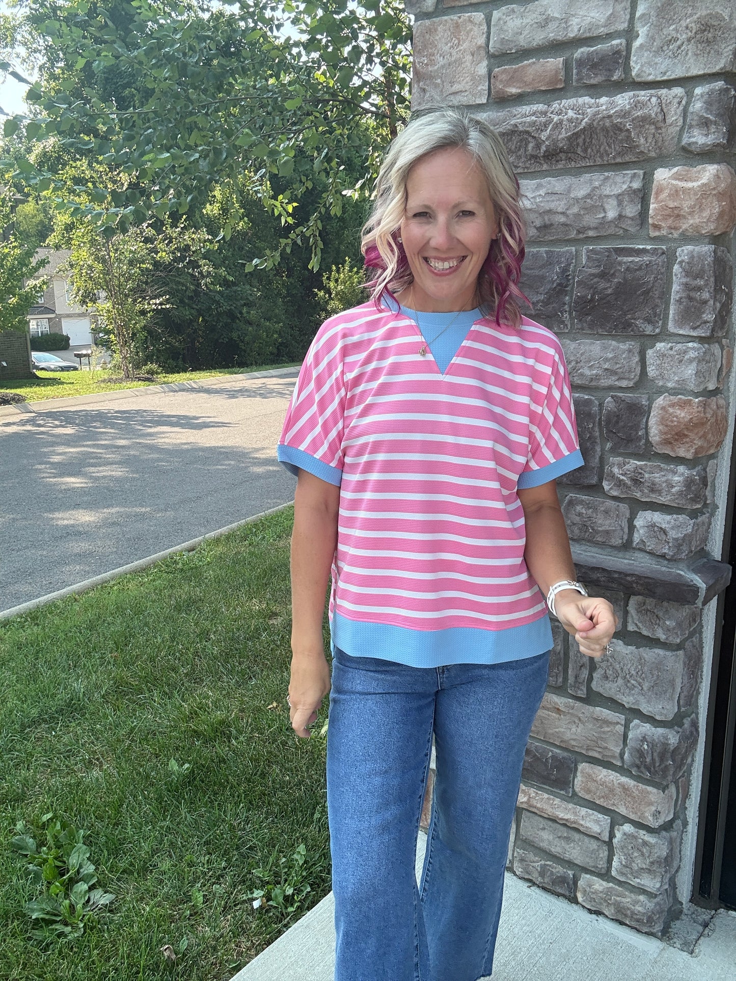 Simply Striped Tee- Pink