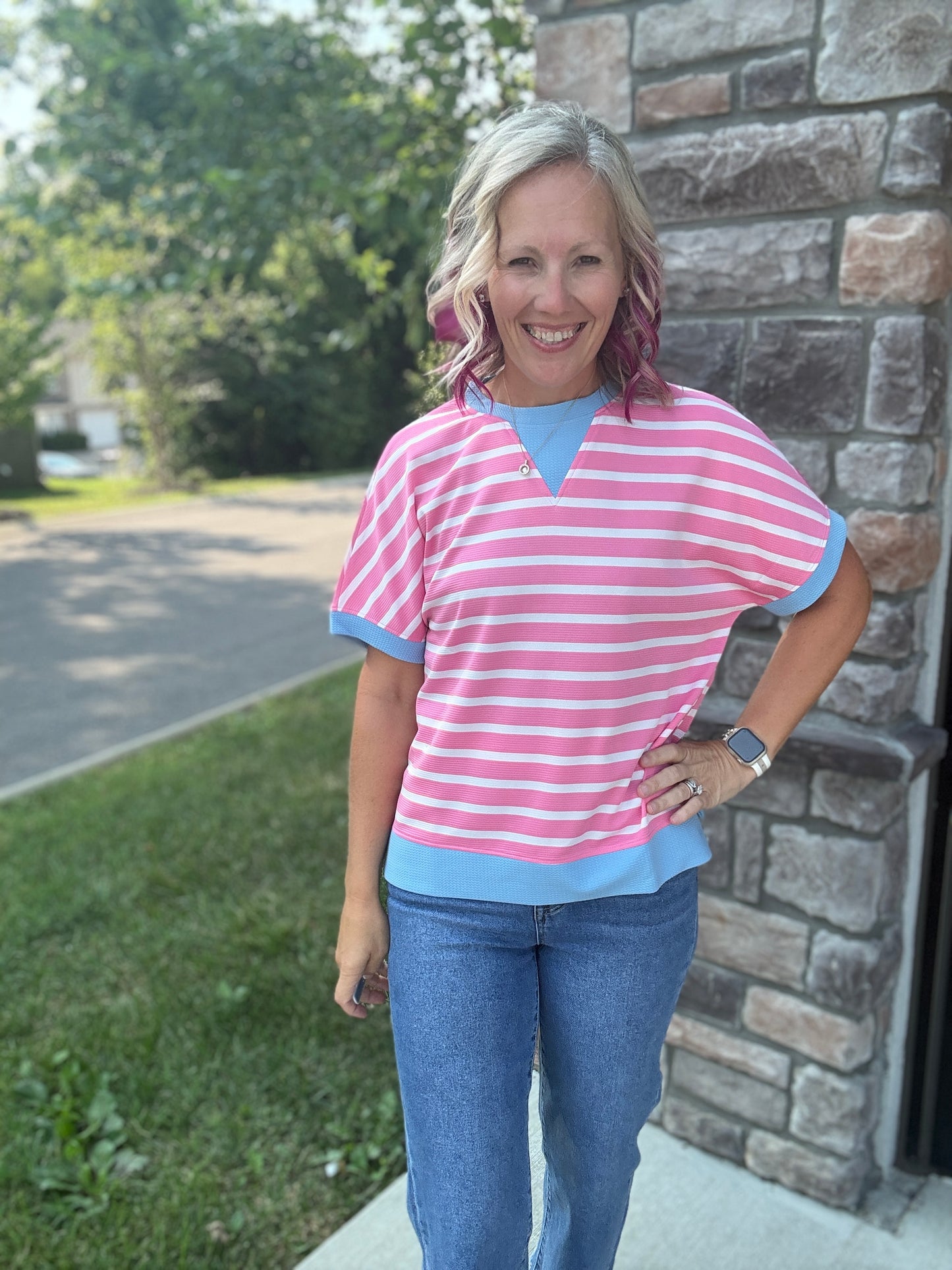 Simply Striped Tee- Pink