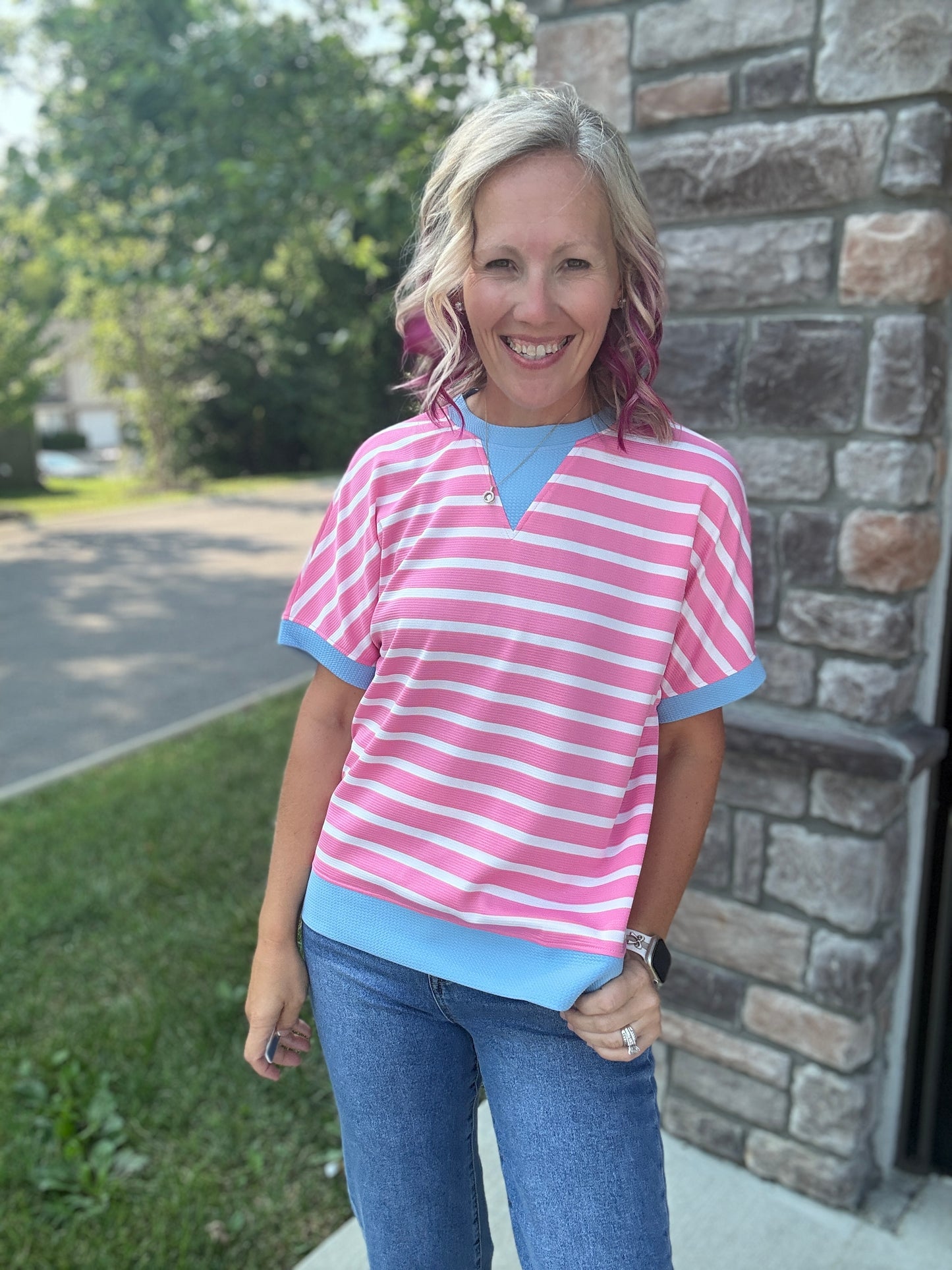Simply Striped Tee- Pink