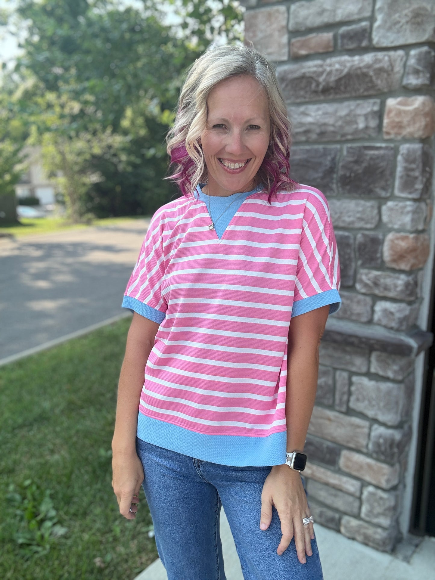 Simply Striped Tee- Pink