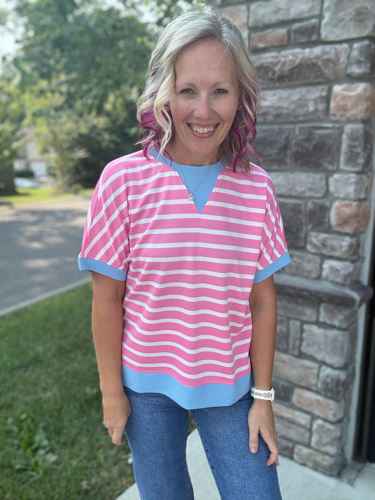 Simply Striped Tee- Pink