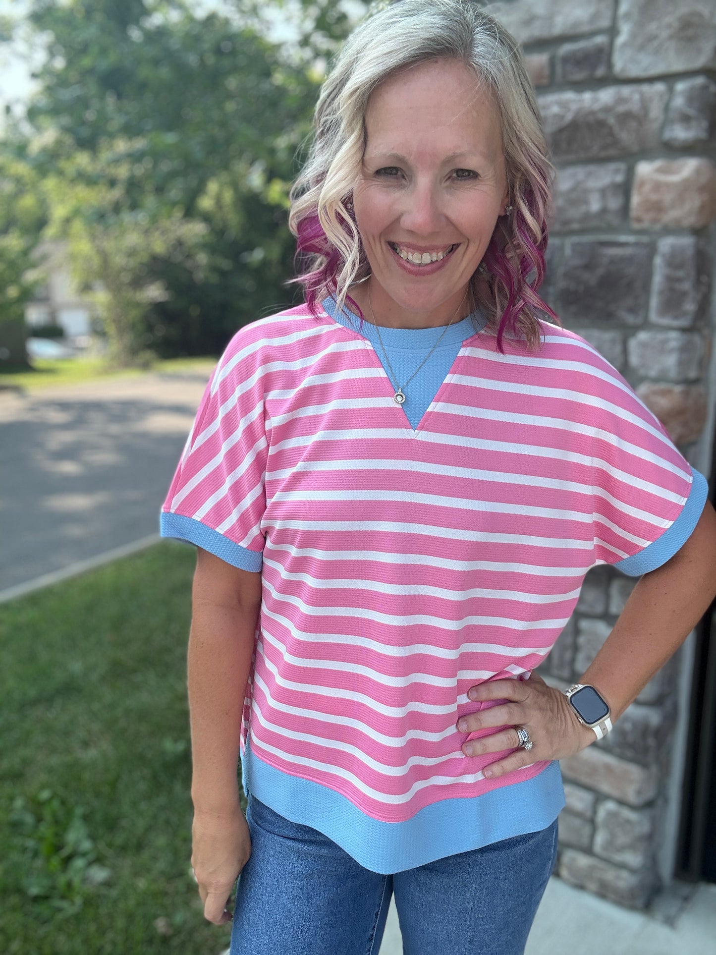 Simply Striped Tee- Pink