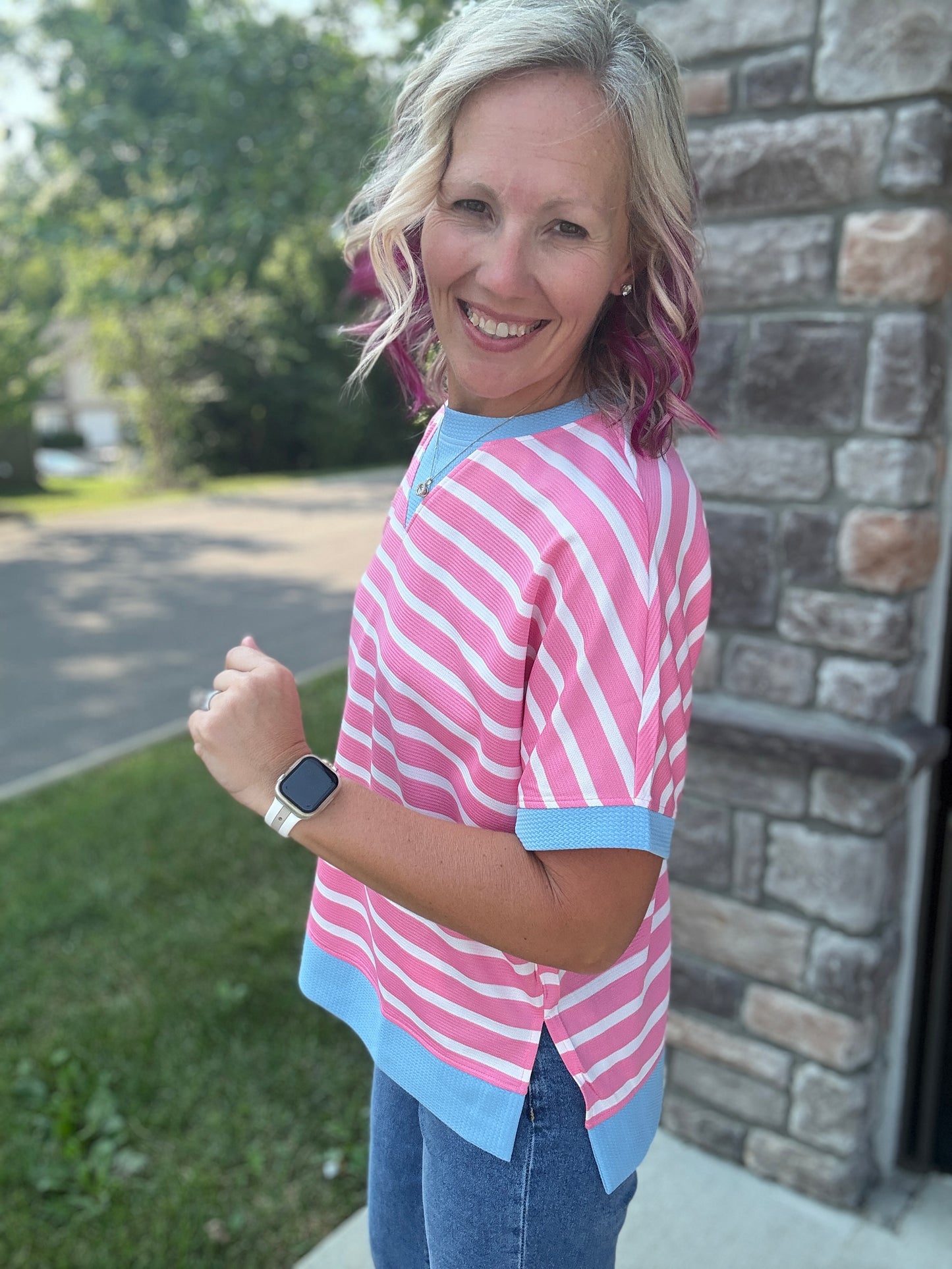 Simply Striped Tee- Pink