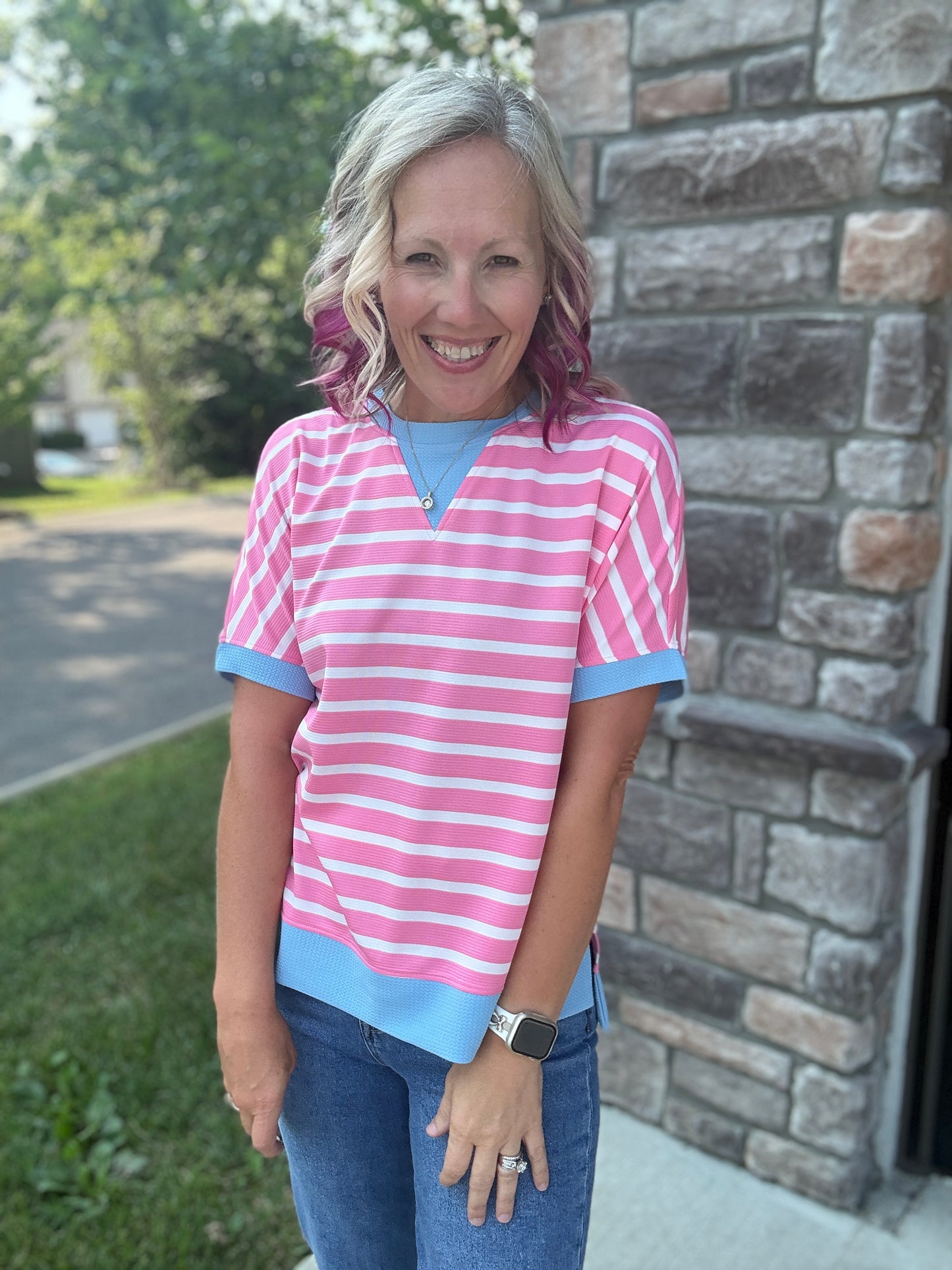 Simply Striped Tee- Pink
