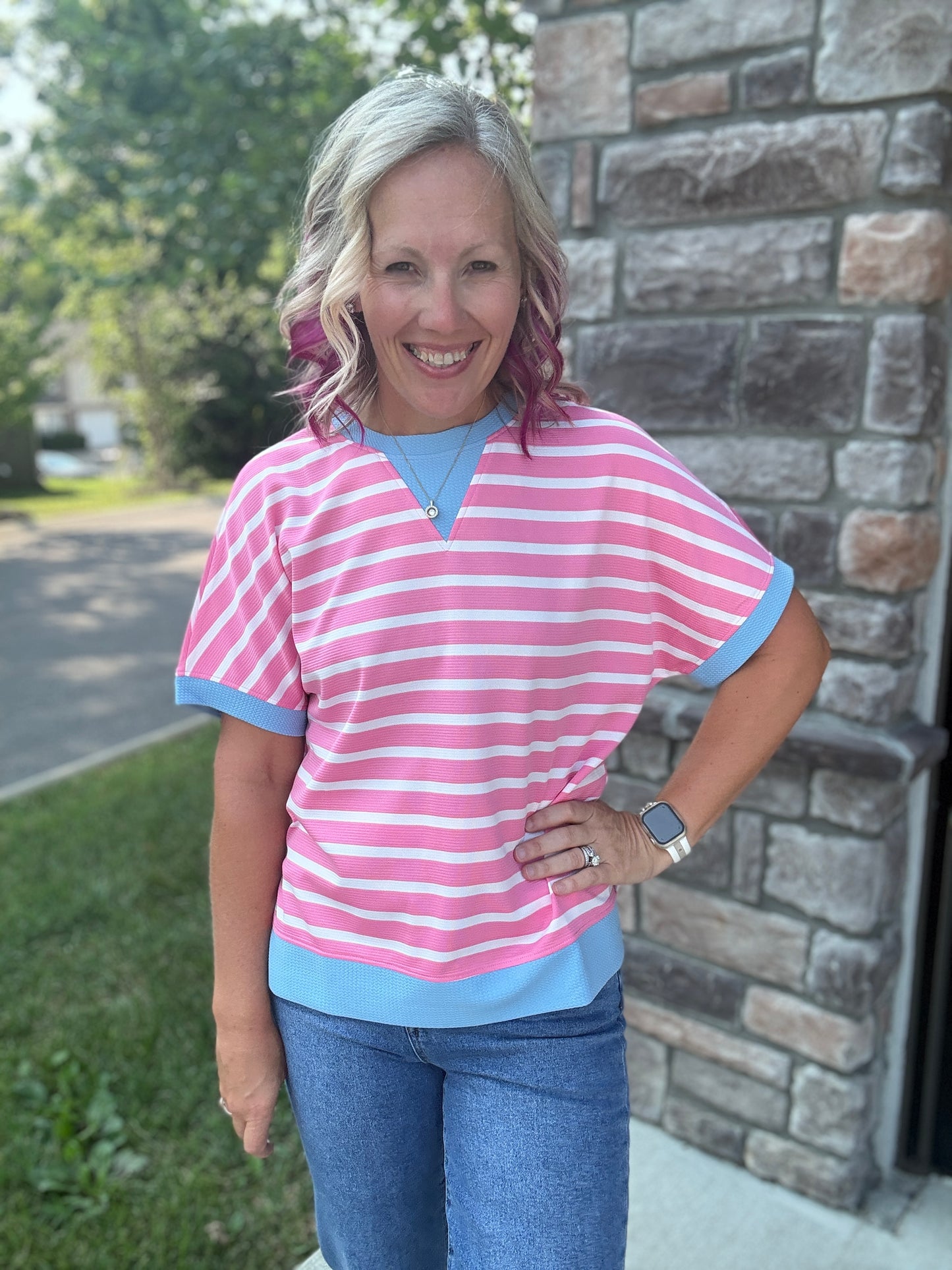 Simply Striped Tee- Pink