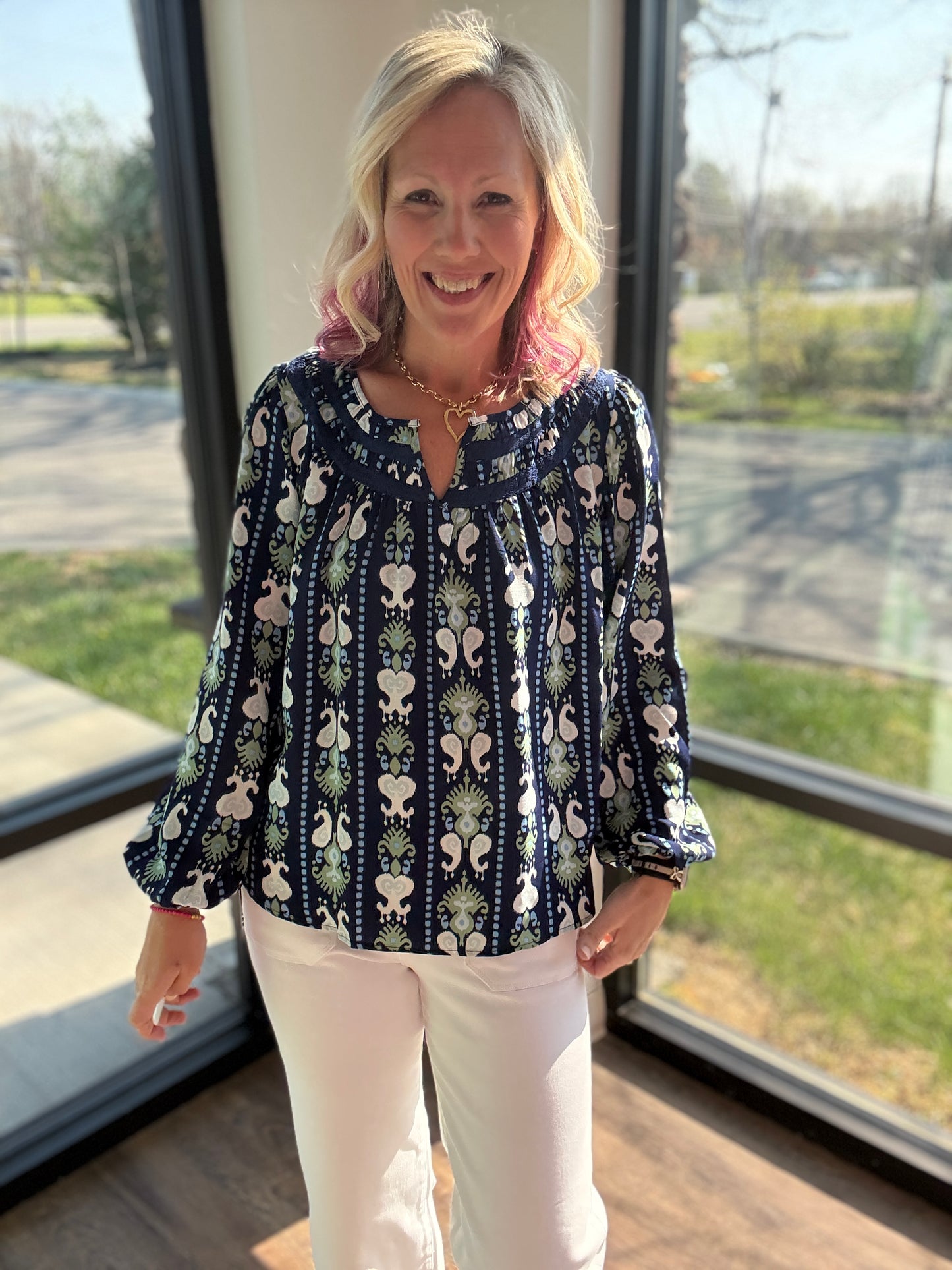 Navy Bloom Lace Top