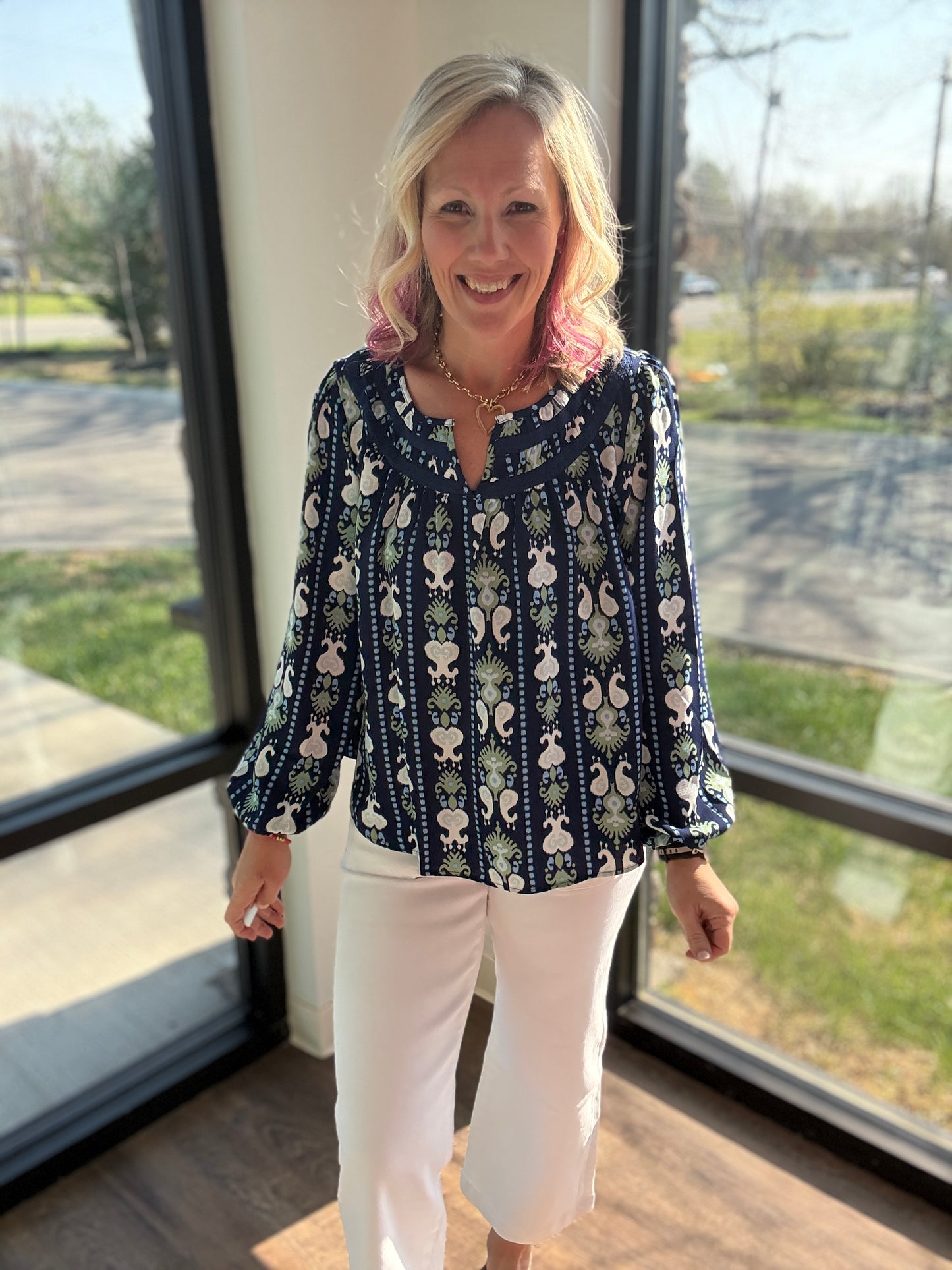 Navy Bloom Lace Top