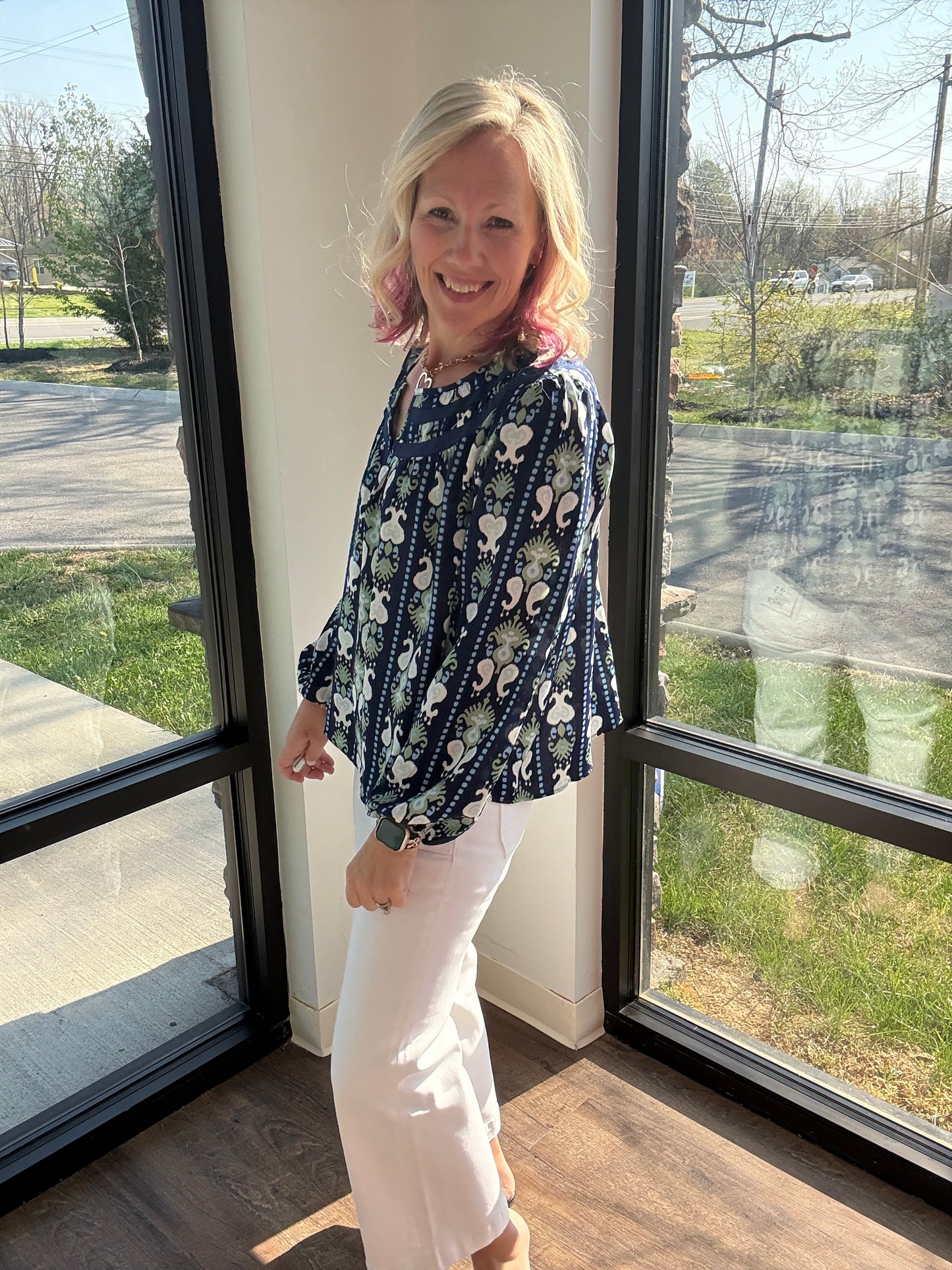 Navy Bloom Lace Top