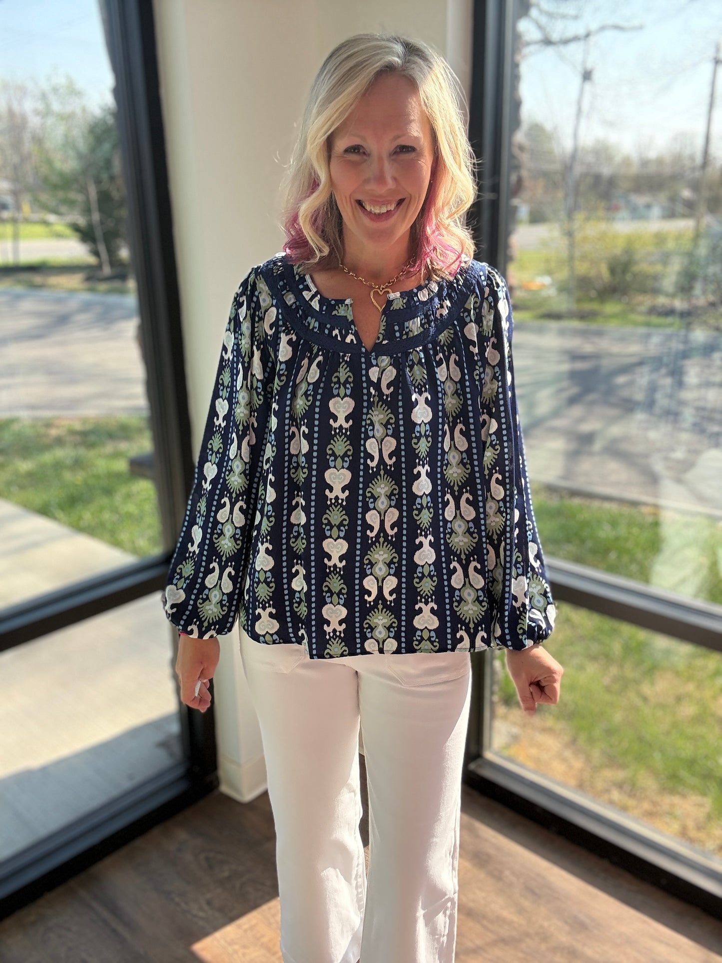 Navy Bloom Lace Top