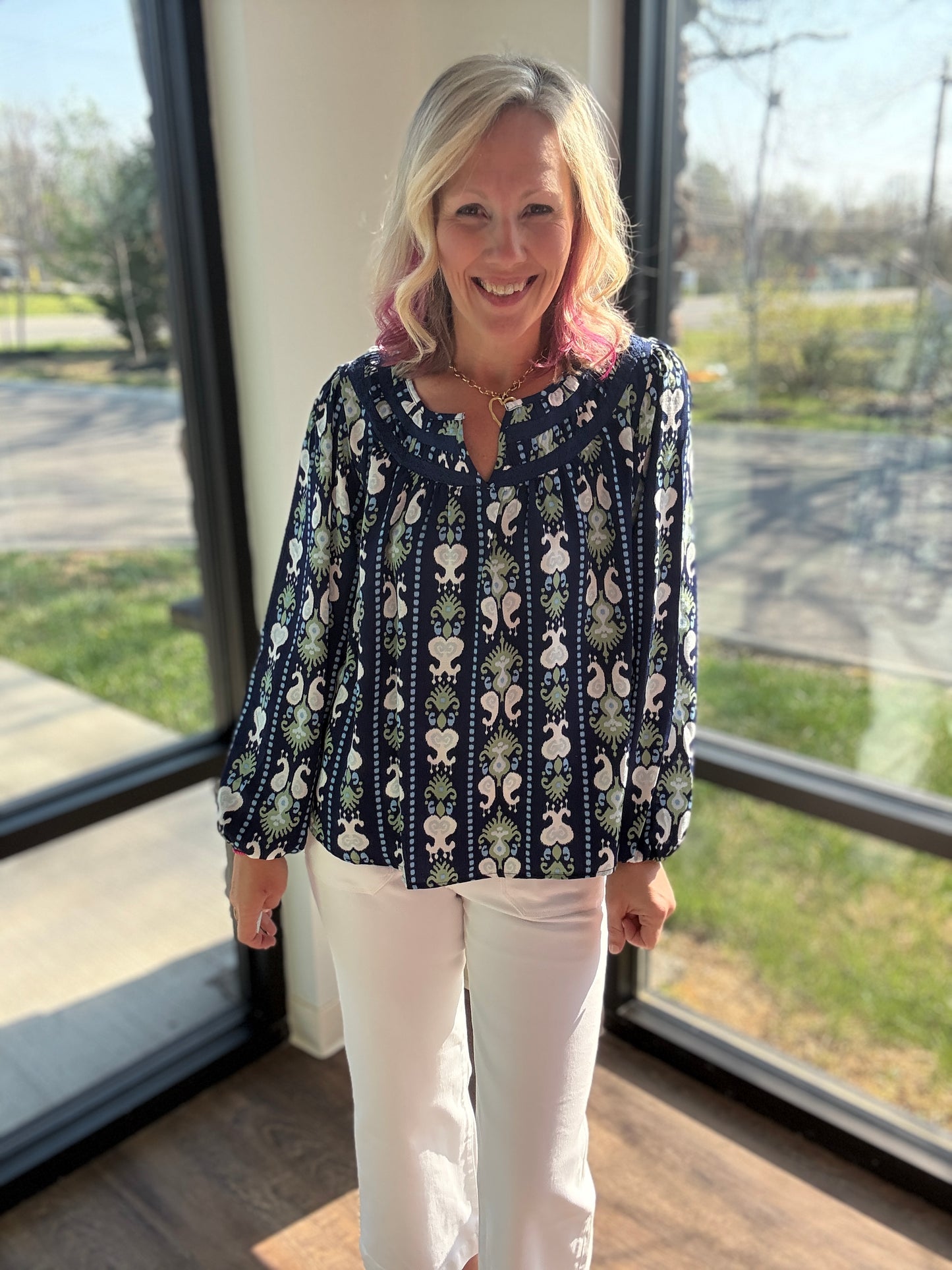 Navy Bloom Lace Top