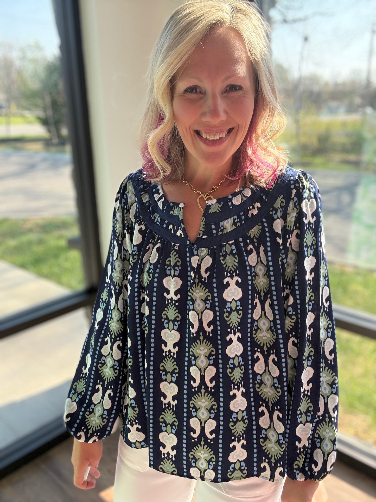 Navy Bloom Lace Top