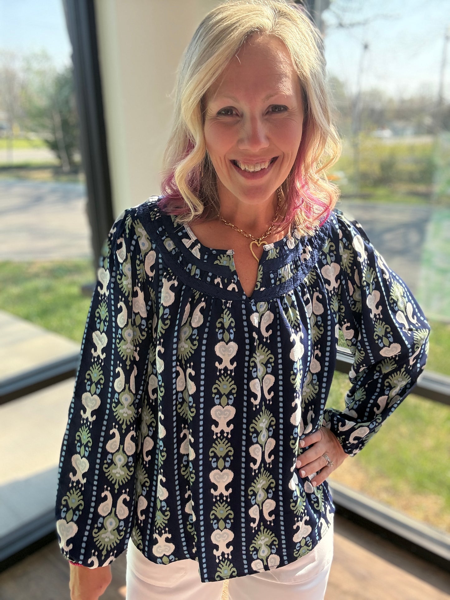 Navy Bloom Lace Top