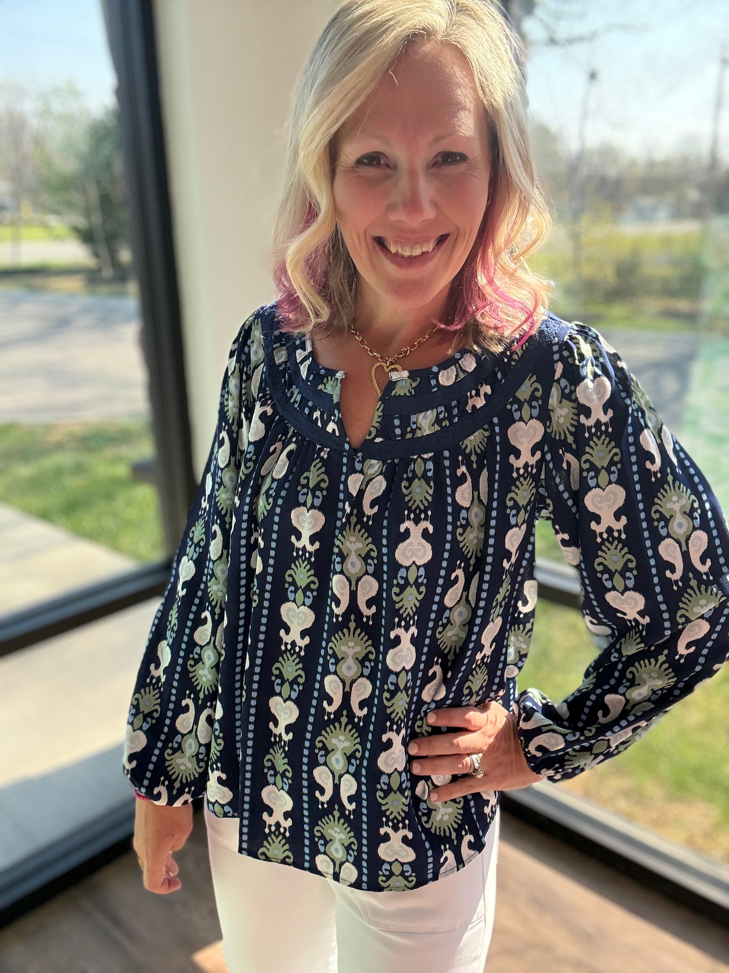 Navy Bloom Lace Top