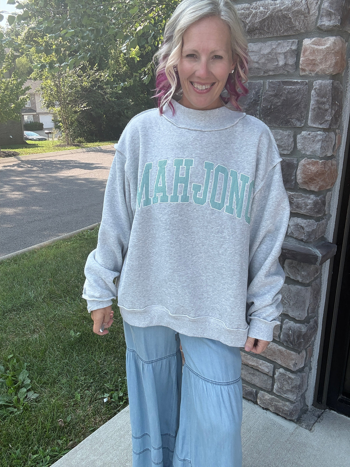 Mahjong Mockneck Sweatshirt- Green
