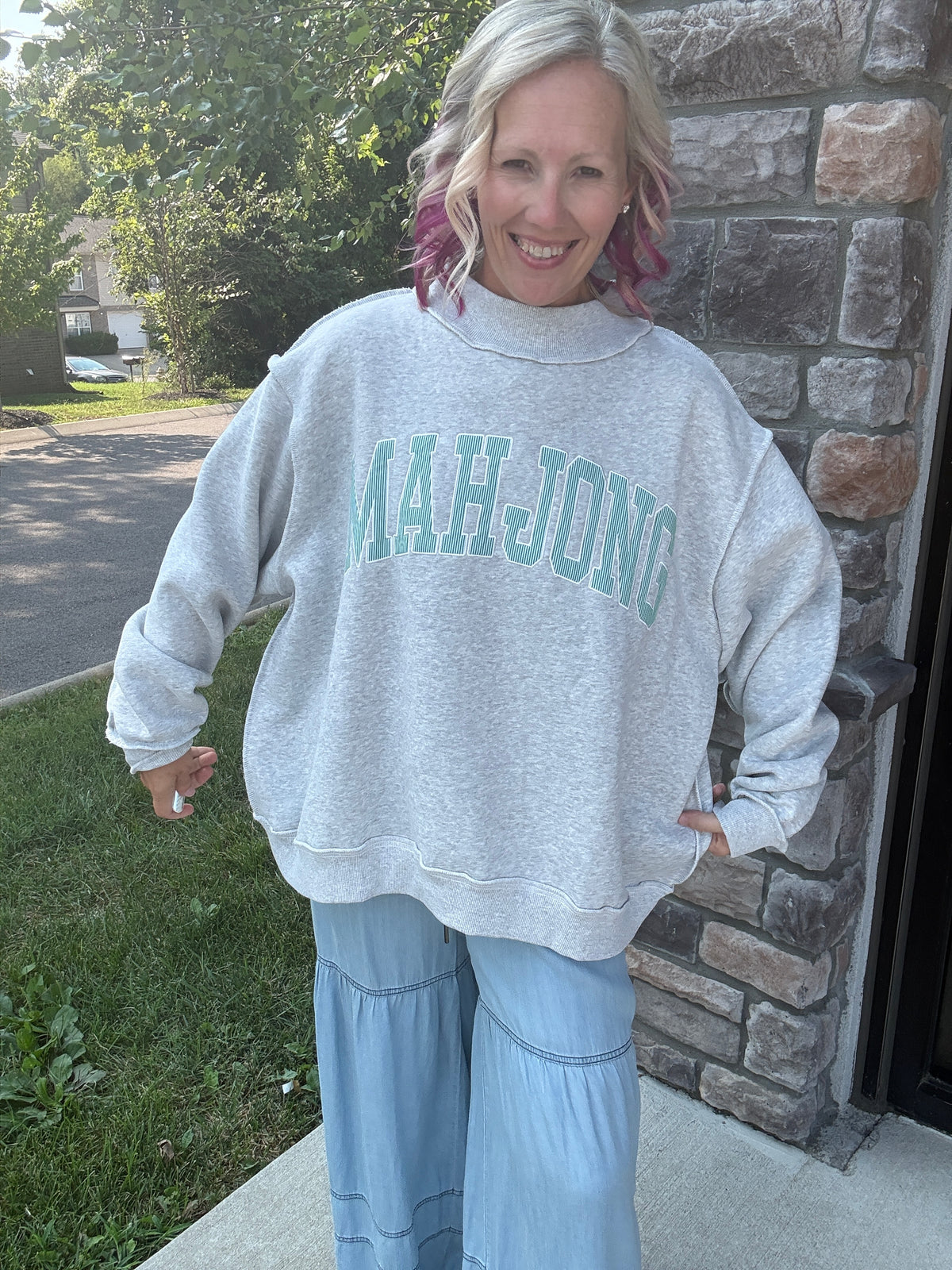 Mahjong Mockneck Sweatshirt- Green