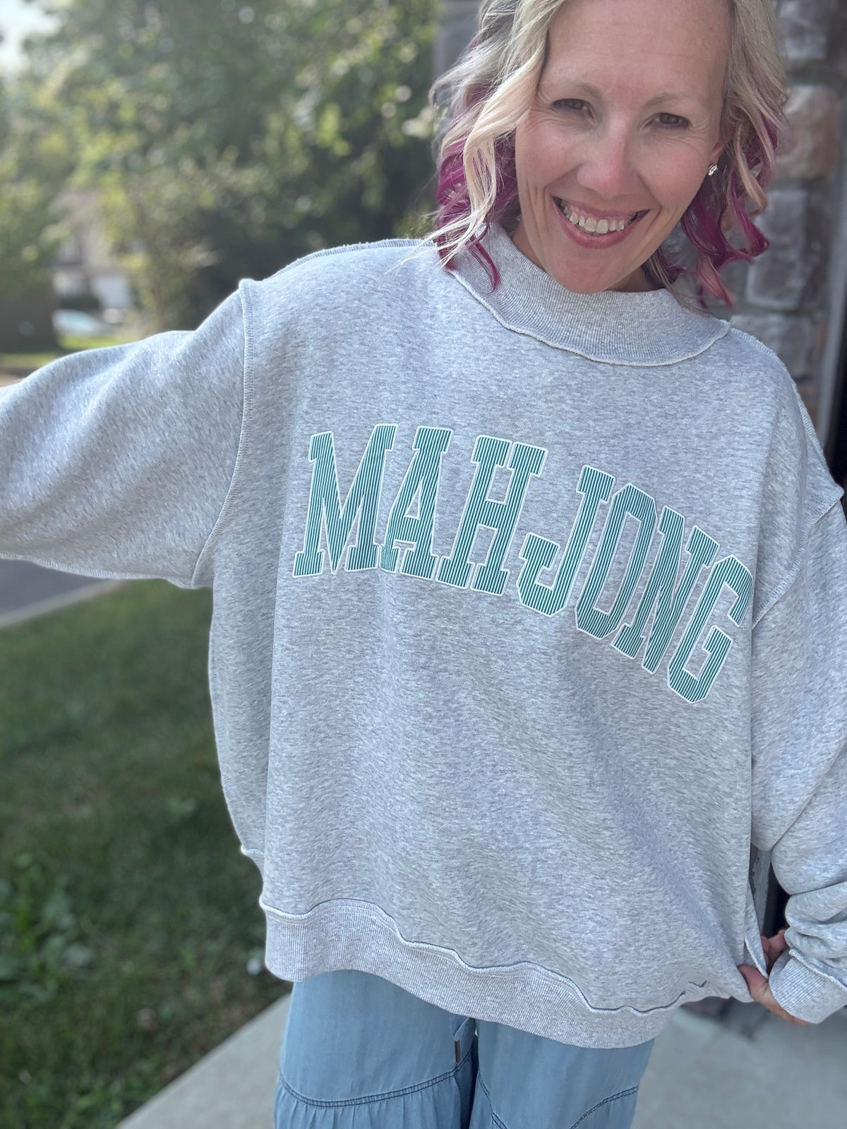 Mahjong Mockneck Sweatshirt- Green
