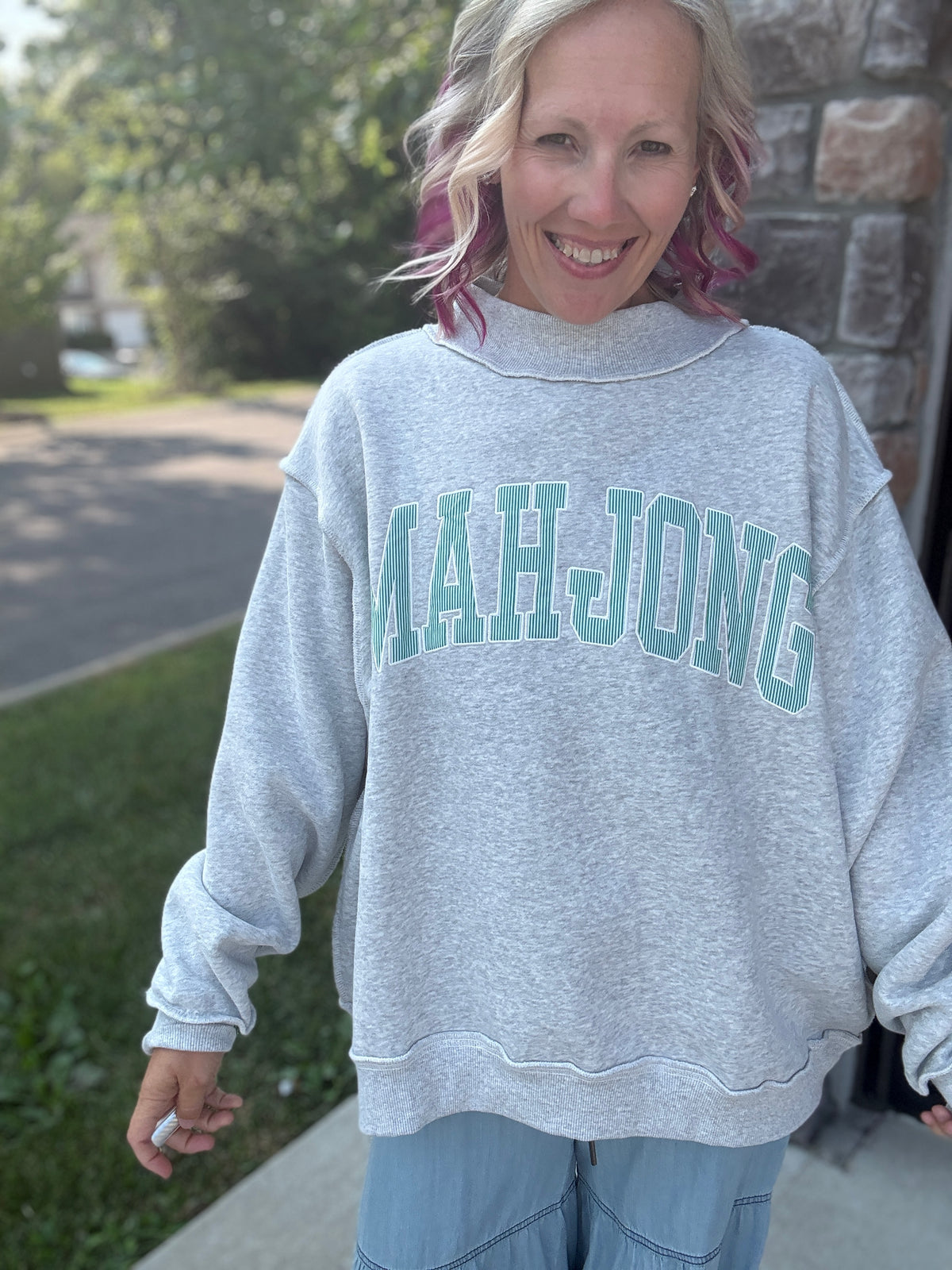 Mahjong Mockneck Sweatshirt- Green