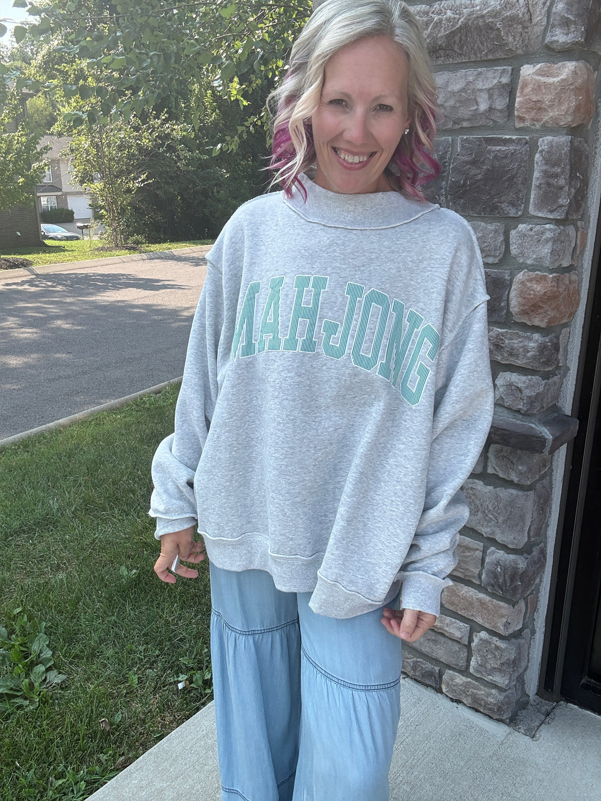 Mahjong Mockneck Sweatshirt- Green