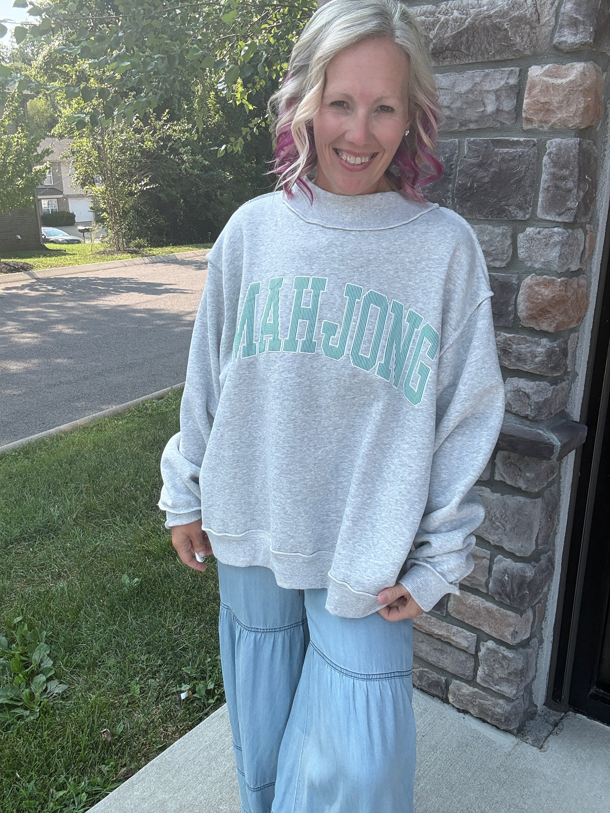 Mahjong Mockneck Sweatshirt- Green