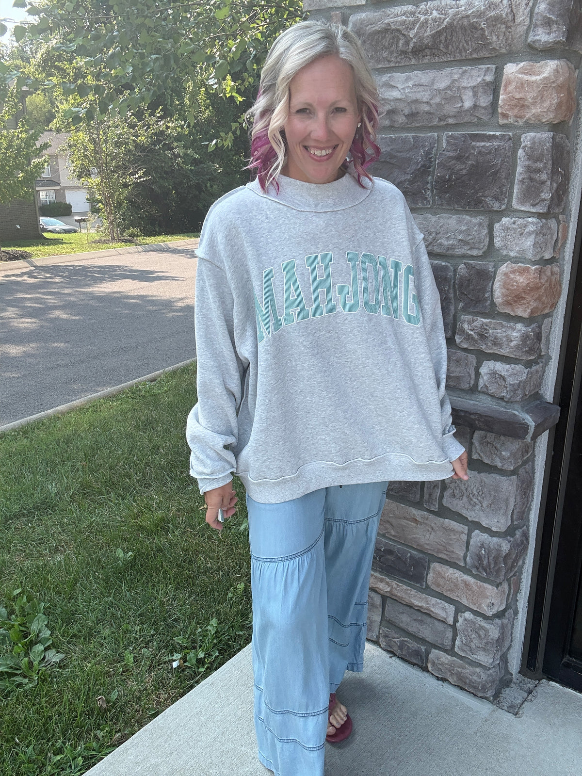 Mahjong Mockneck Sweatshirt- Green